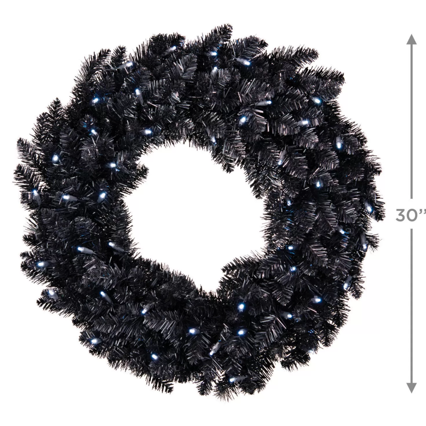 Halloween (10/31)>Hallmark Black Pre-Lit Wreath, 30"