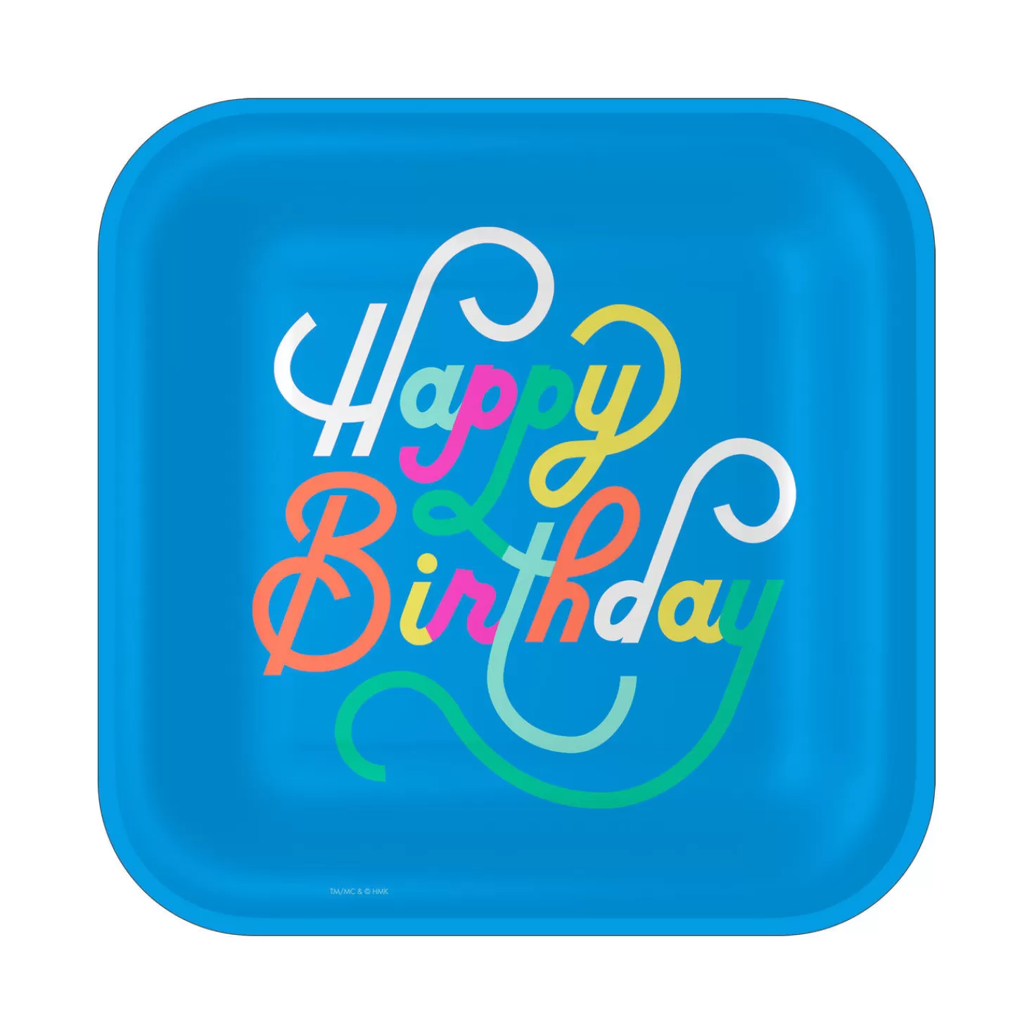 Birthday>Hallmark Blue " Happy Birthday" Square Dinner Plates, Set Of 8