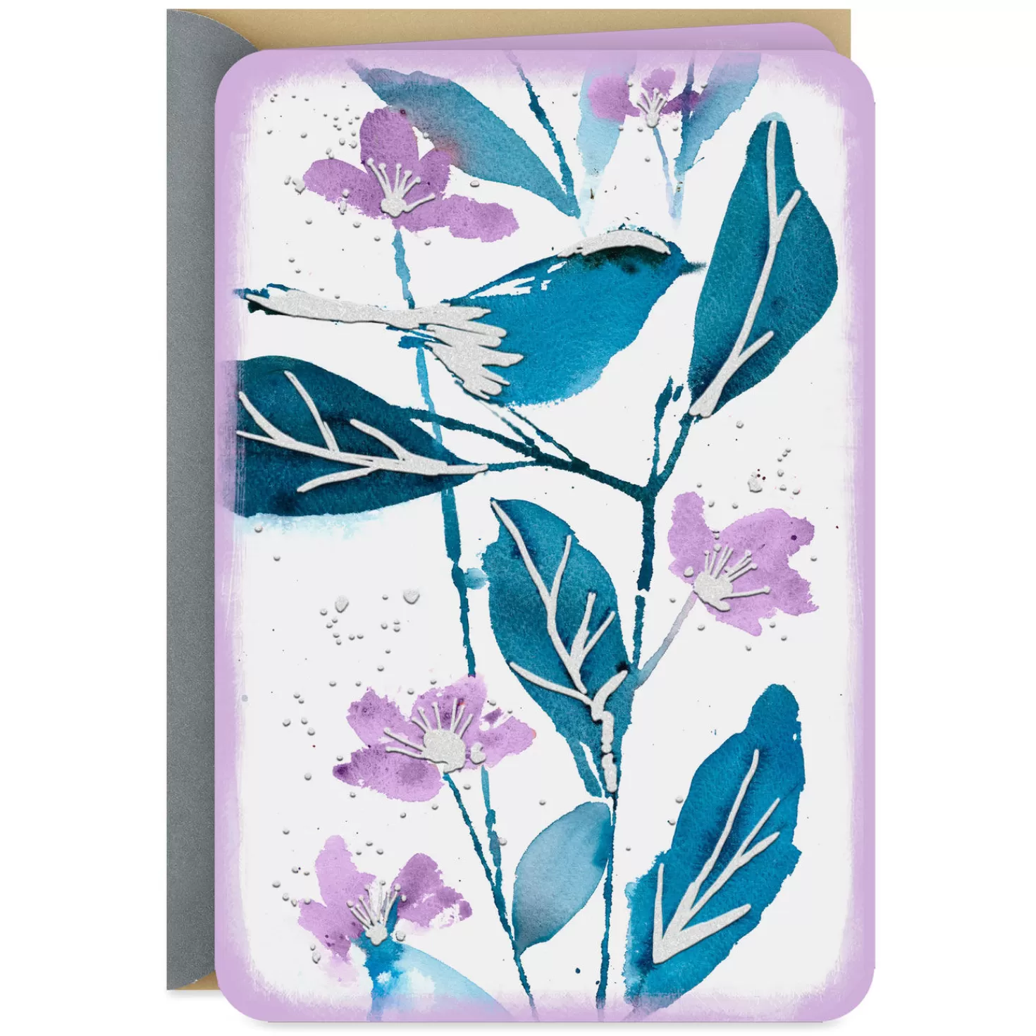 Discount Blue Bird And Purple Flowers Blank Card Sympathy