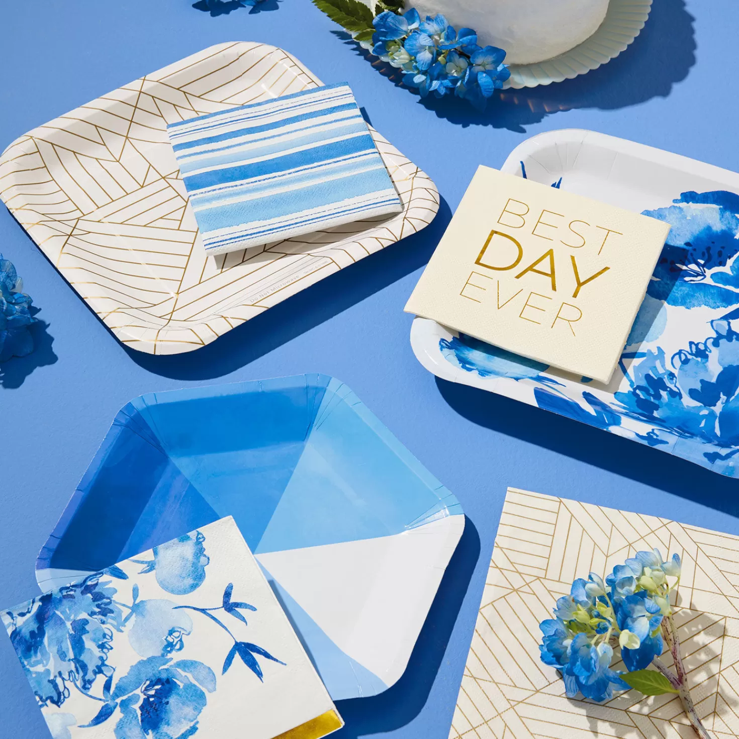 Baby>Hallmark Blue Pinwheel Hexagonal Dessert Plates, Set Of 8