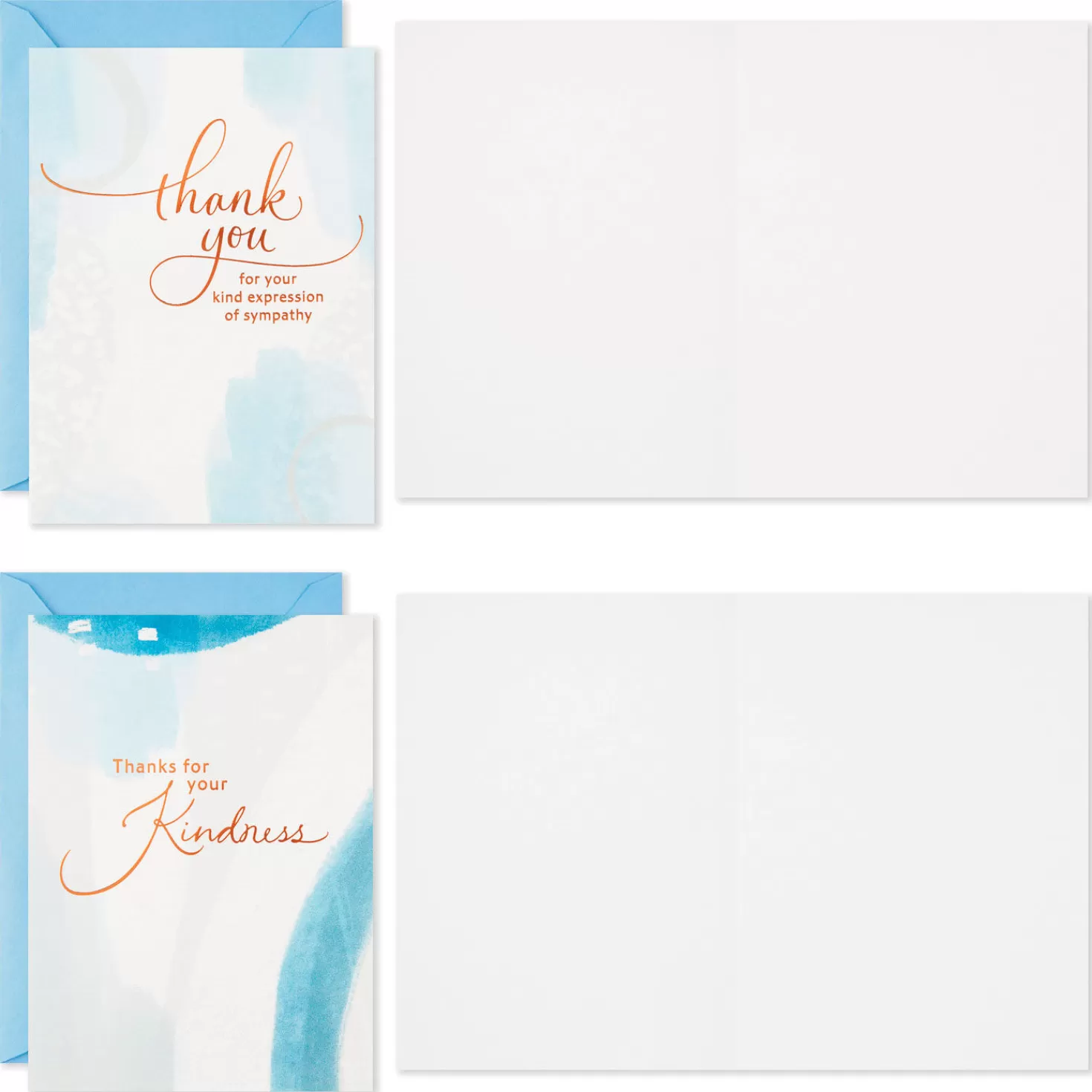Store Blue Watercolor Assortment Blank Sympathy Thank-You Notes, Pack Of 24 Thank You