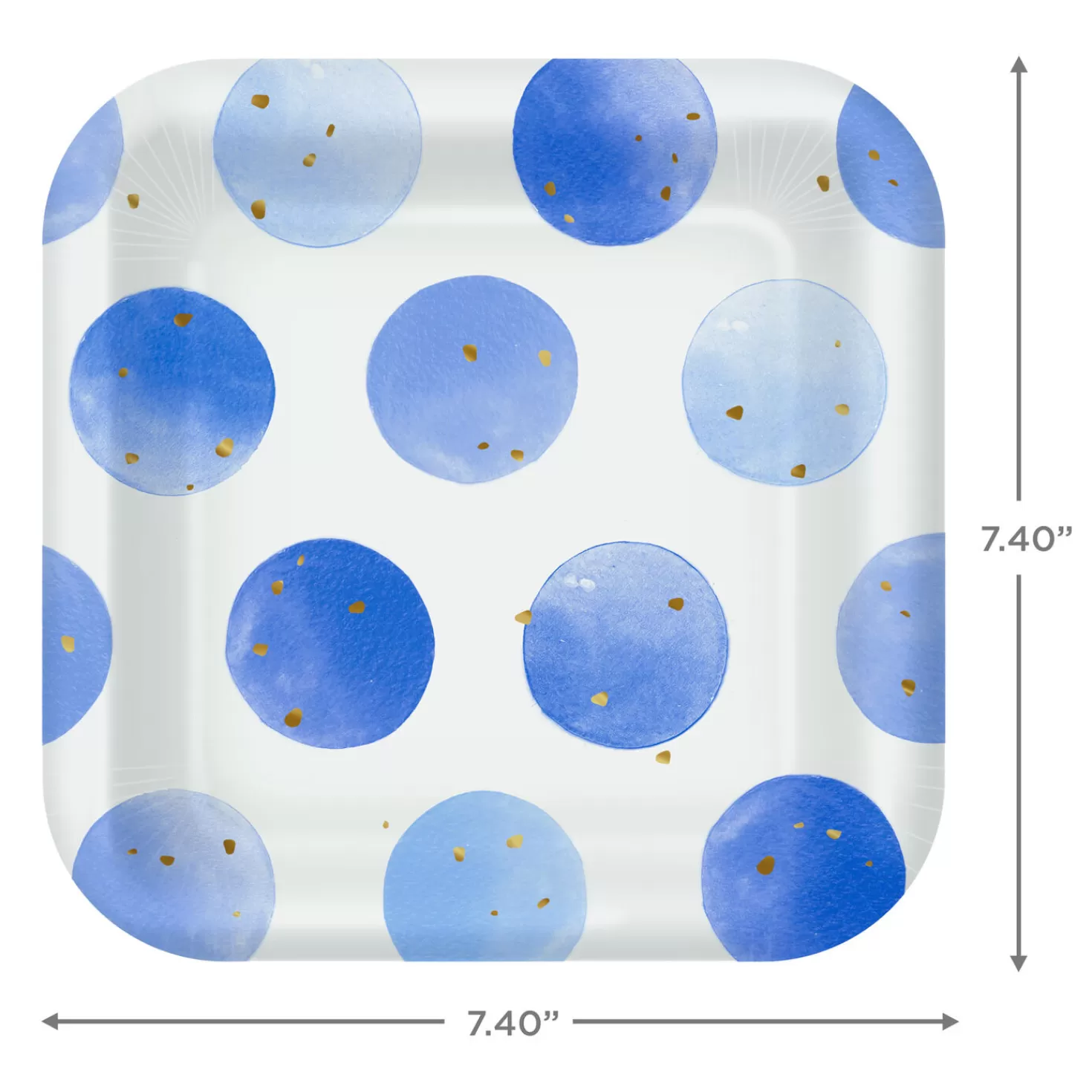 Baby>Hallmark Blue Watercolor Dots Square Dessert Plates, Set Of 8