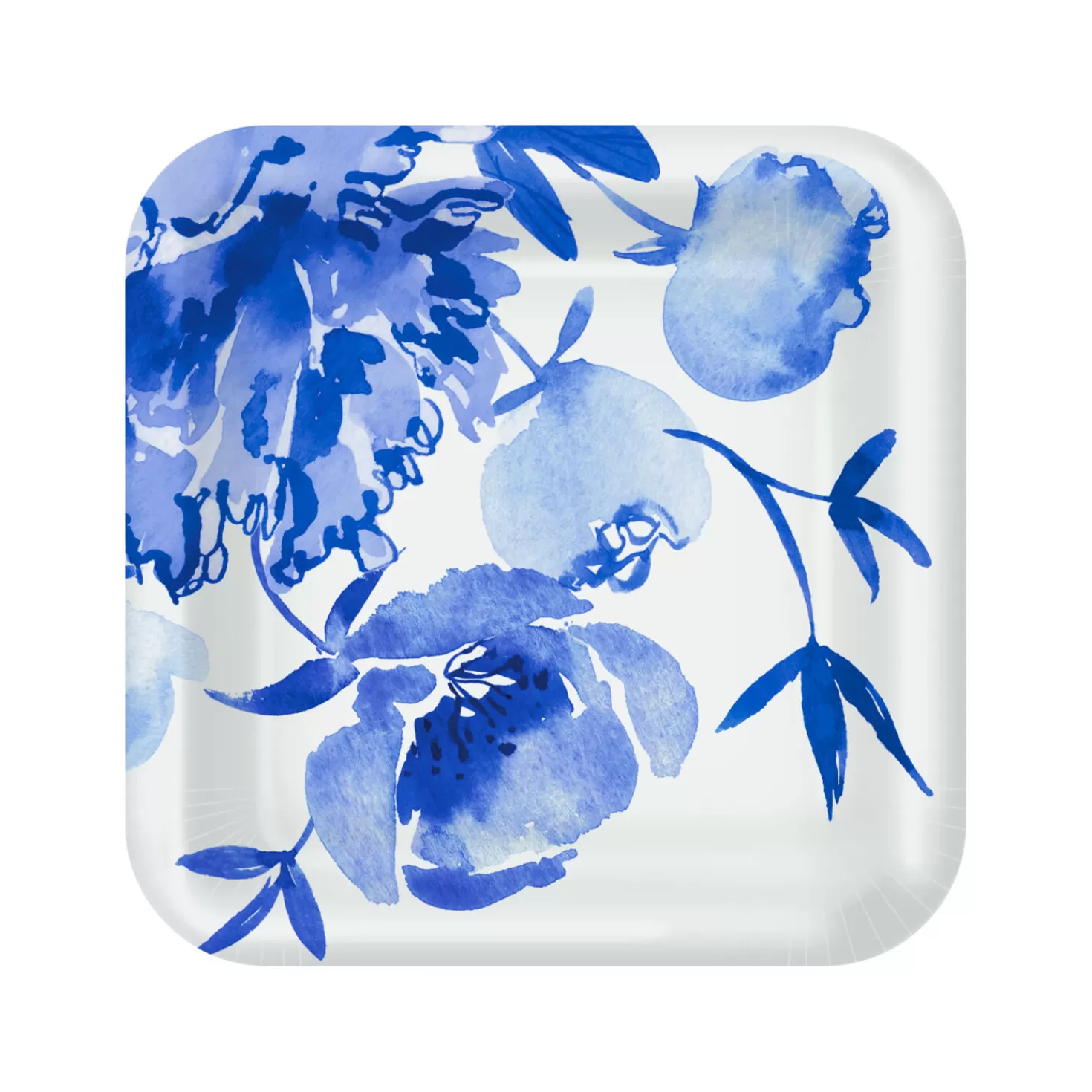 Baby>Hallmark Blue Watercolor Floral Square Dinner Plates, Set Of 8