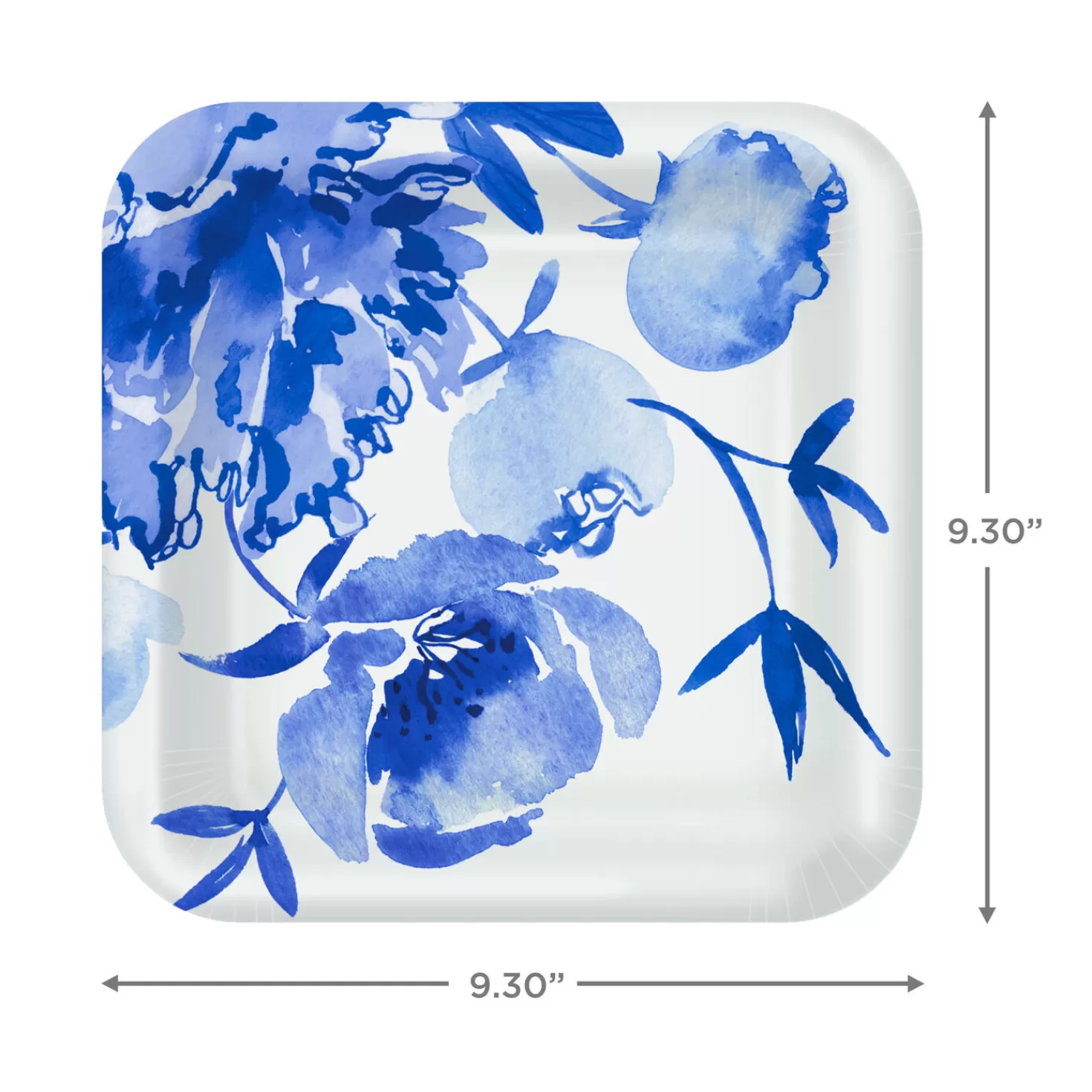 Baby>Hallmark Blue Watercolor Floral Square Dinner Plates, Set Of 8