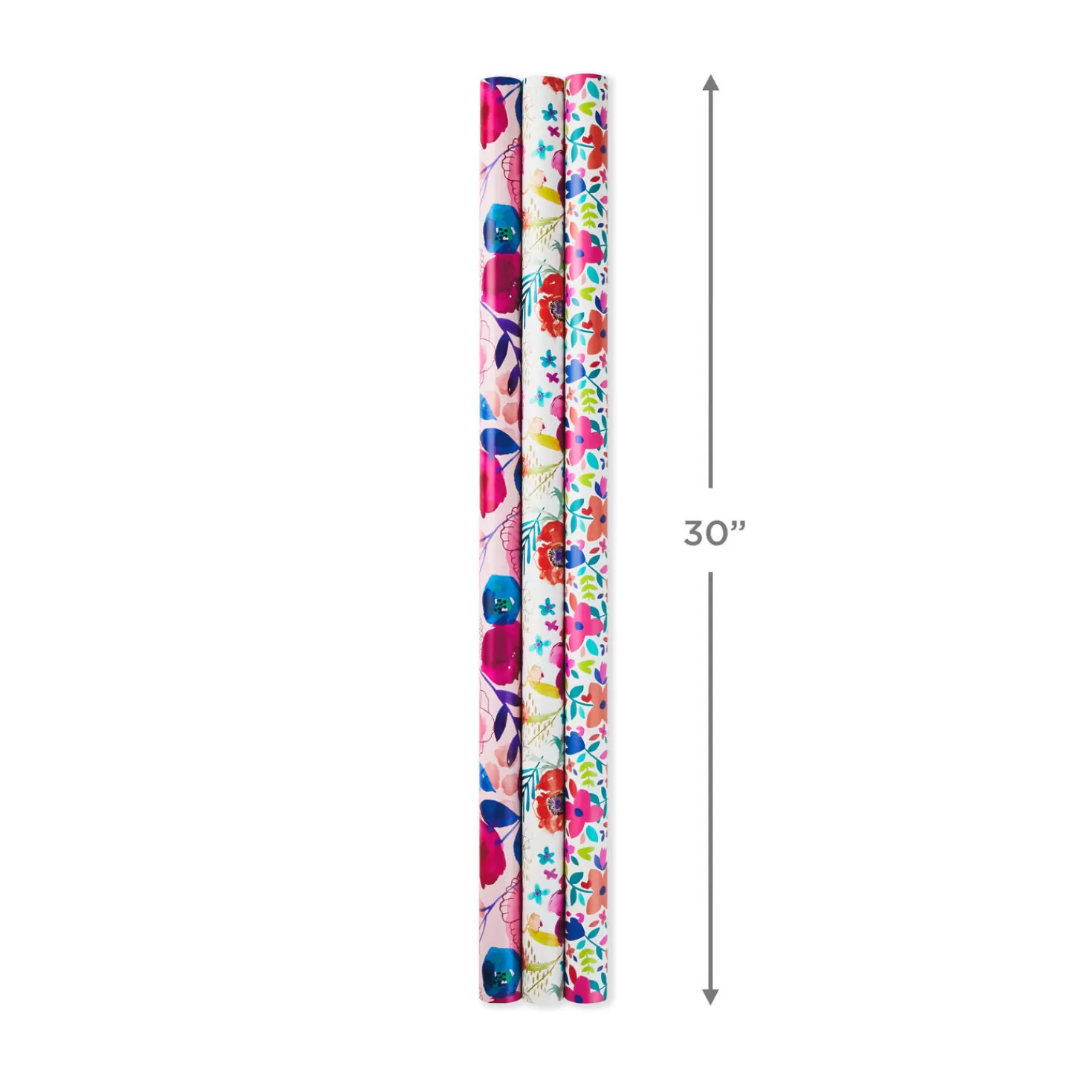 Birthday>Hallmark Bright Florals 3-Pack Reversible Wrapping Paper, 120 Sq. Ft. Total