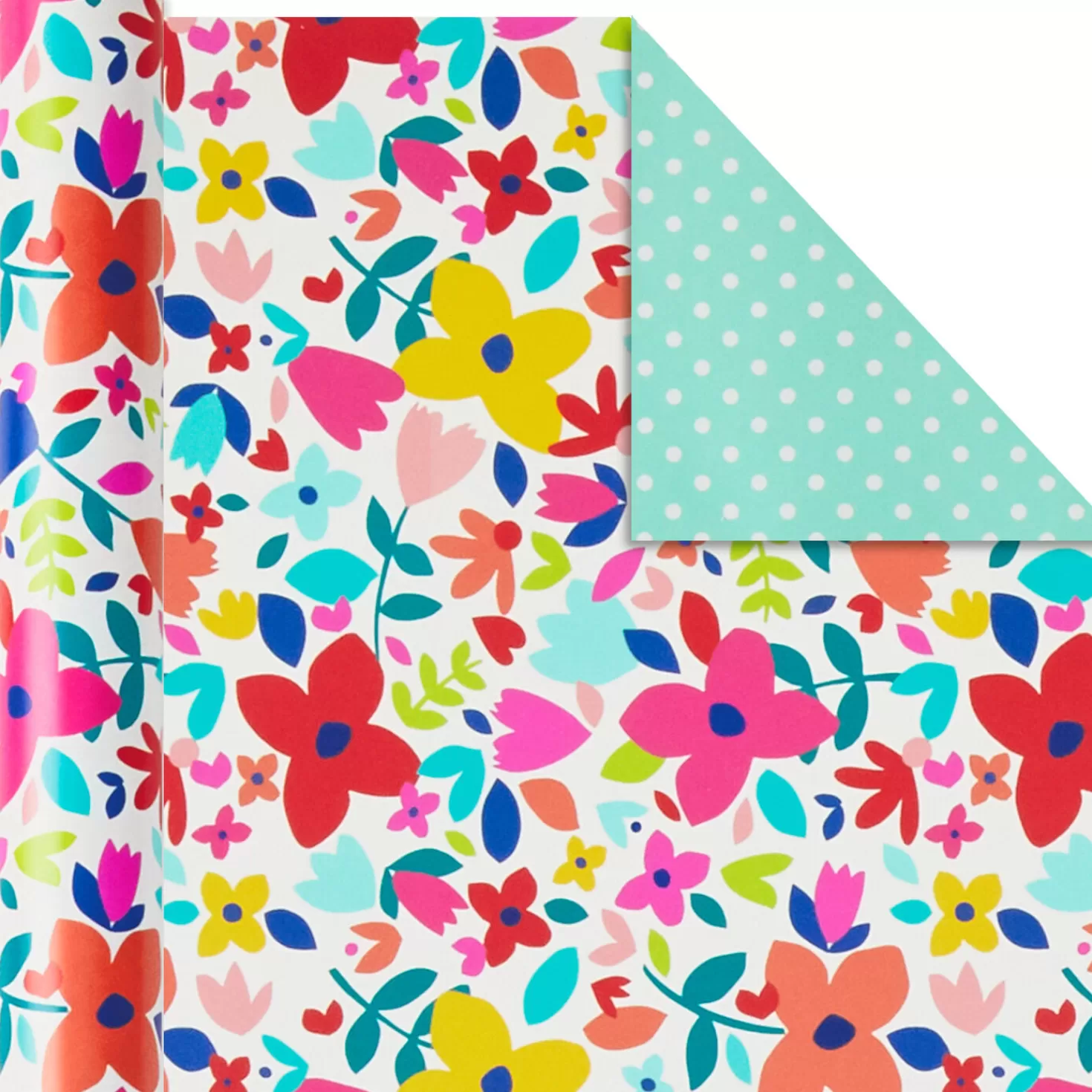 Birthday>Hallmark Bright Florals 3-Pack Reversible Wrapping Paper, 120 Sq. Ft. Total