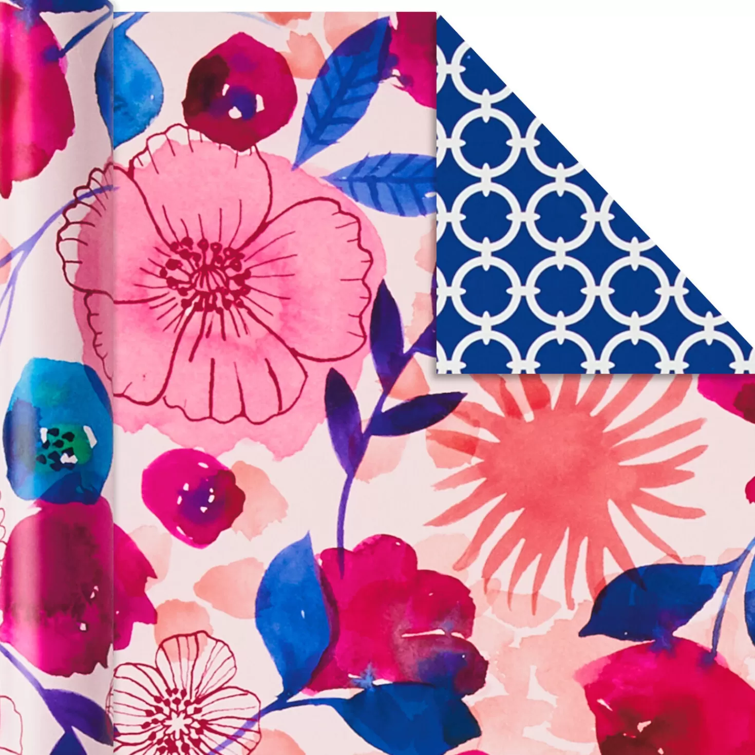 Birthday>Hallmark Bright Florals 3-Pack Reversible Wrapping Paper, 120 Sq. Ft. Total