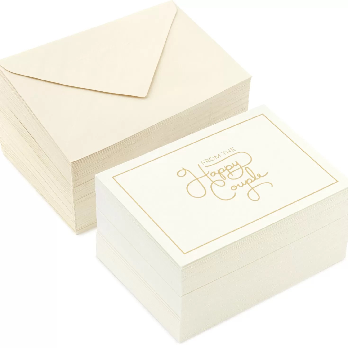 Hot Bulk Ivory And Gold Blank Wedding Thank-You Notes, Box Of 100 Wedding
