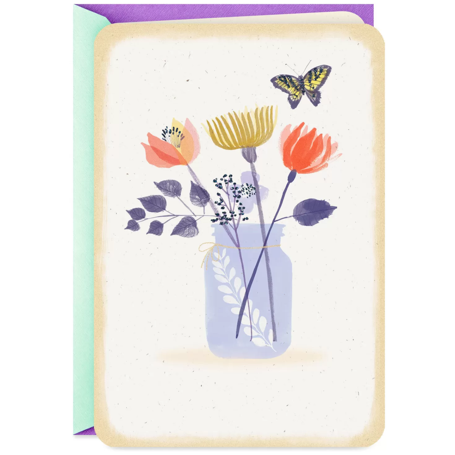 Fashion Butterfly And Flower Jar Blank Card Encouragement