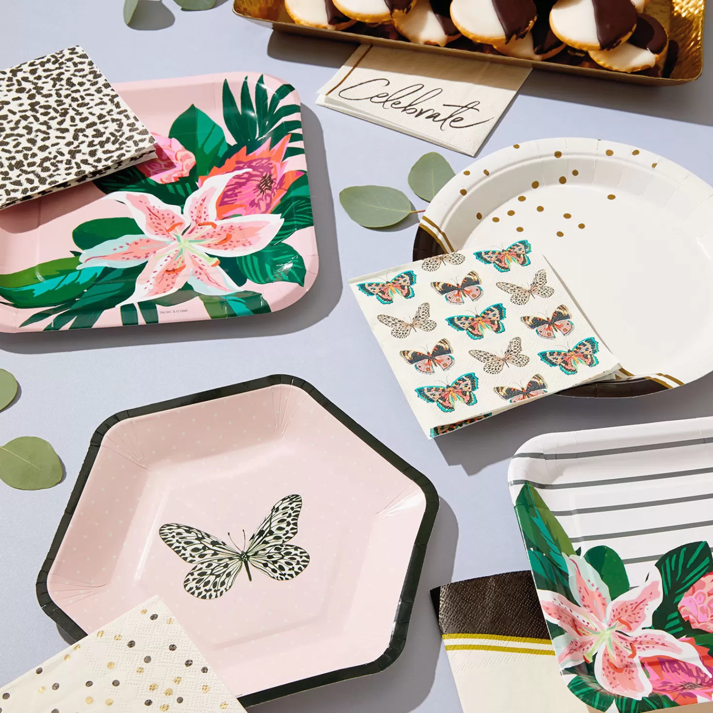 Baby>Hallmark Butterfly On Pink Hexagonal Dessert Plates, Set Of 8