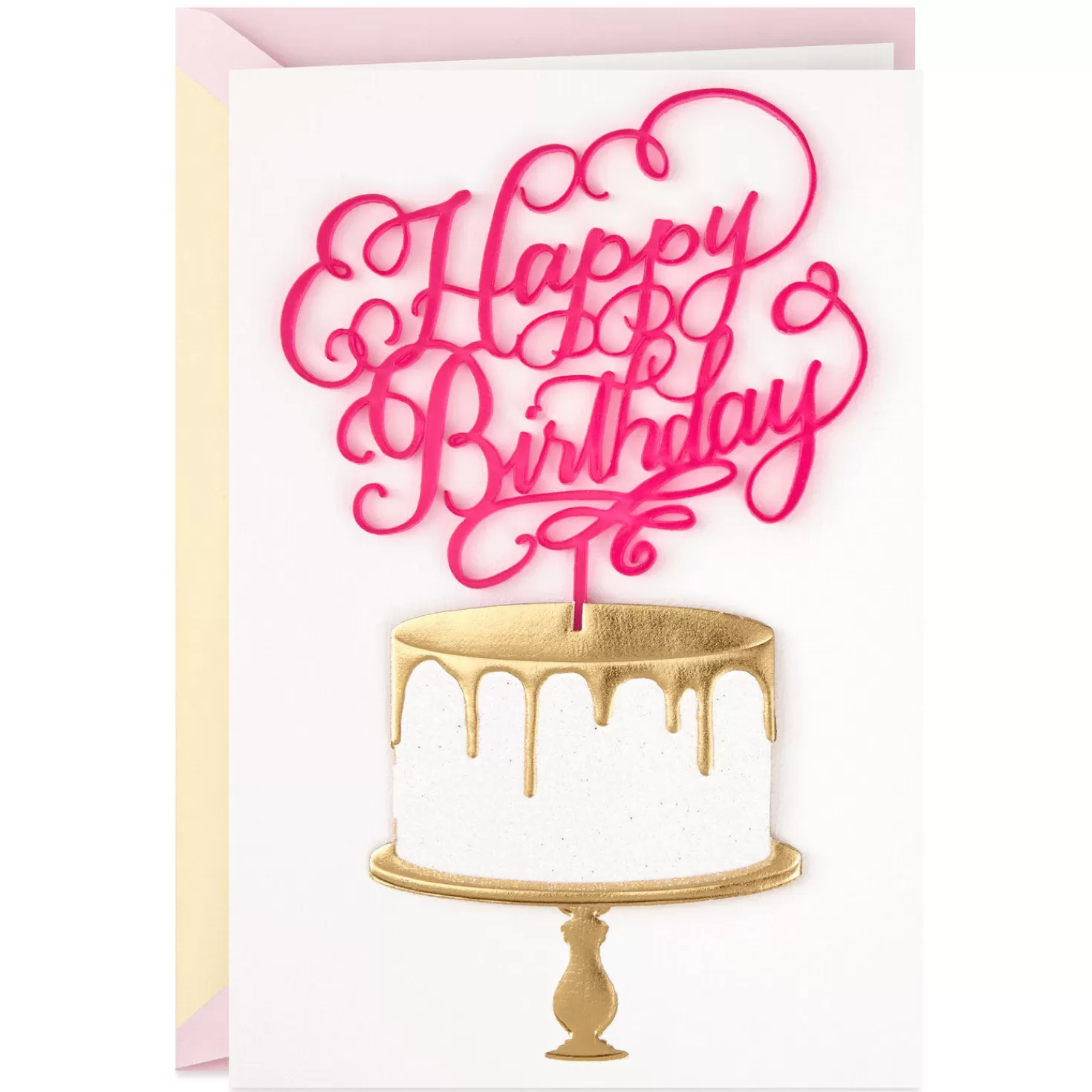 Birthday>Hallmark Calligraphy And Cake Happy Birthday Card For Her