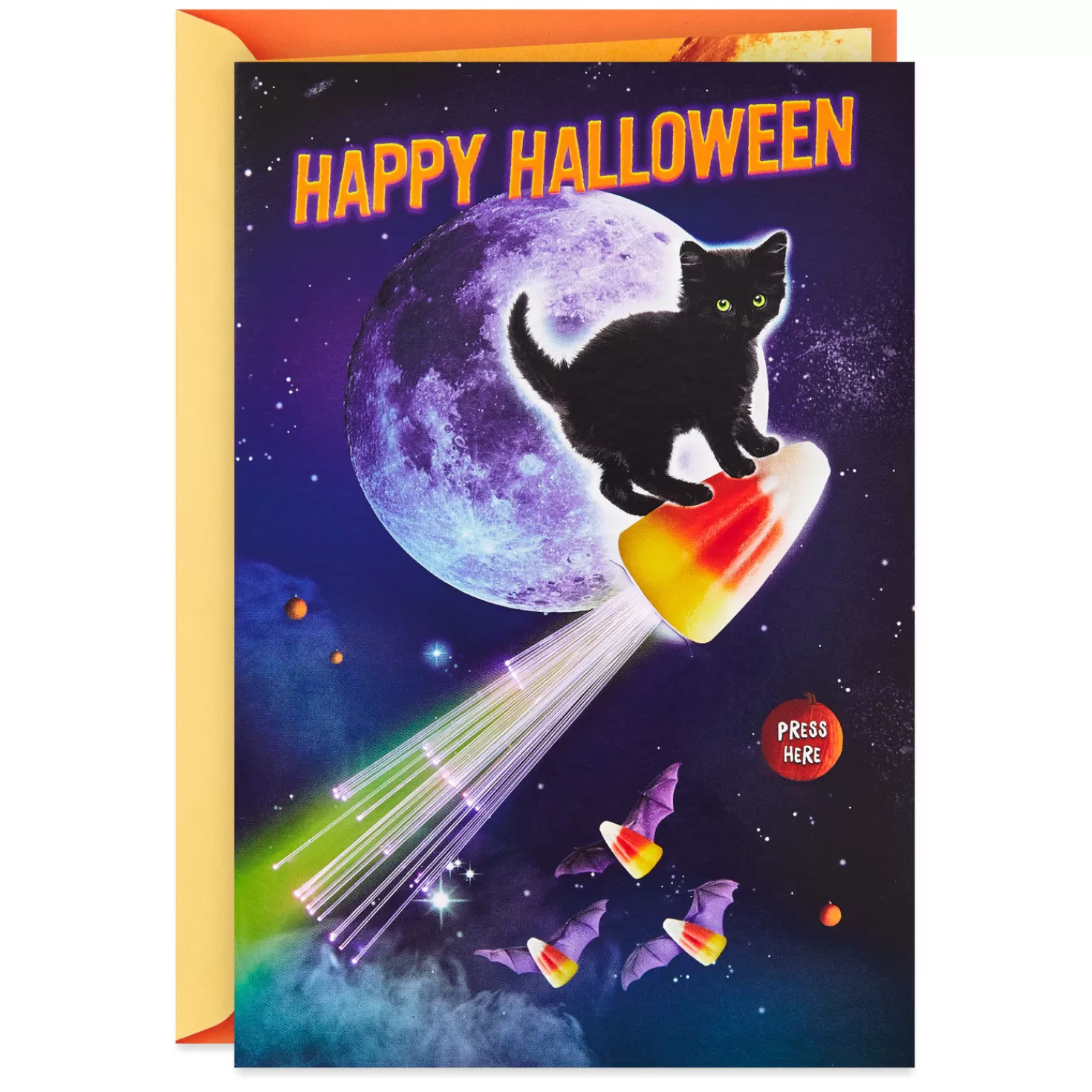 Halloween (10/31)>Hallmark Cat On Light-Up Rocket Funny Musical Halloween Card