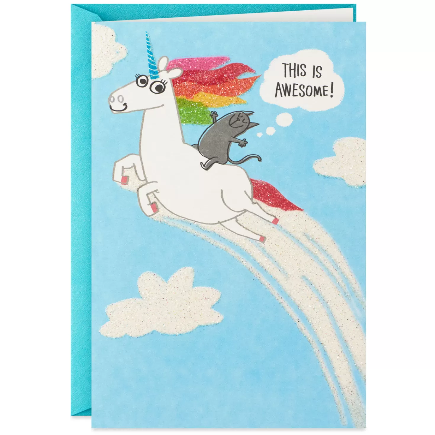 Birthday>Hallmark Cat Riding A Unicorn Funny Birthday Card