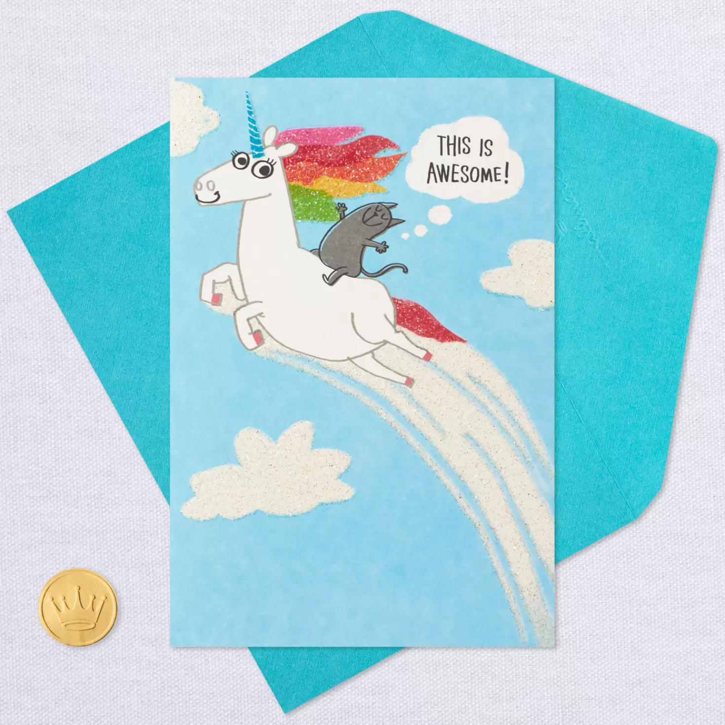 Birthday>Hallmark Cat Riding A Unicorn Funny Birthday Card