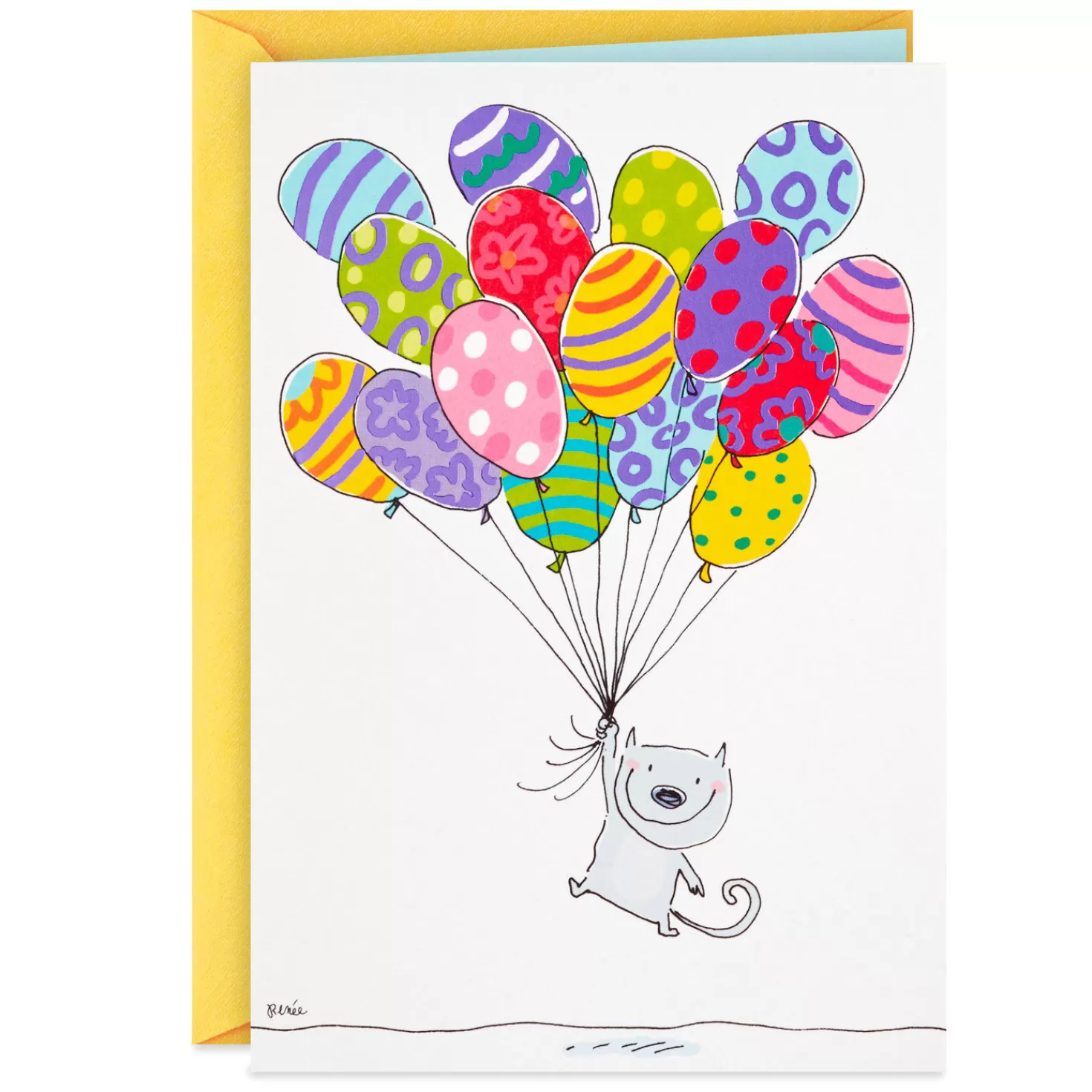 Birthday>Hallmark Cat With Balloons Happiest Ever Birthday Card