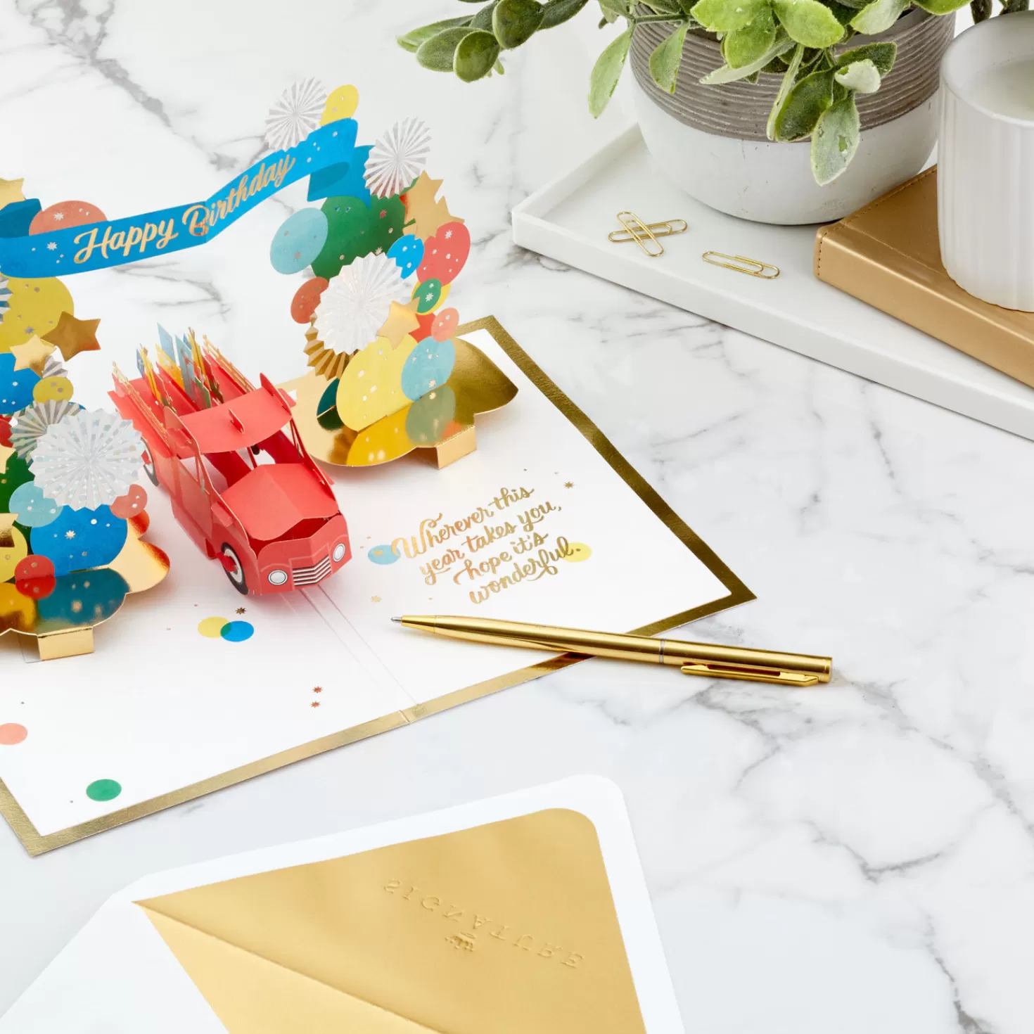Birthday>Hallmark Celebrating You Red Truck And Banner 3D Pop-Up Birthday Card