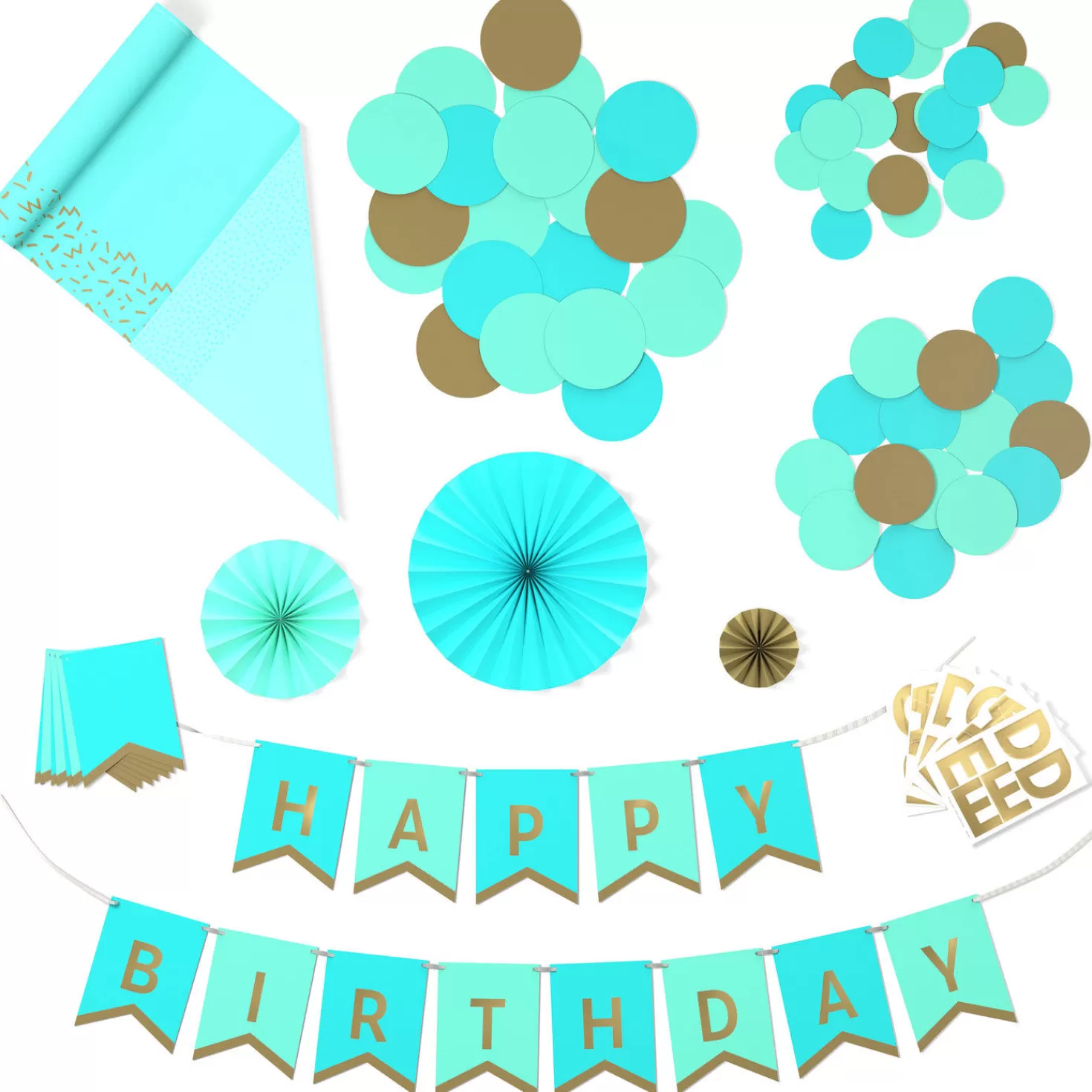 Fashion Color Pop Party Decor Kit, Aqua And Gold Graduation