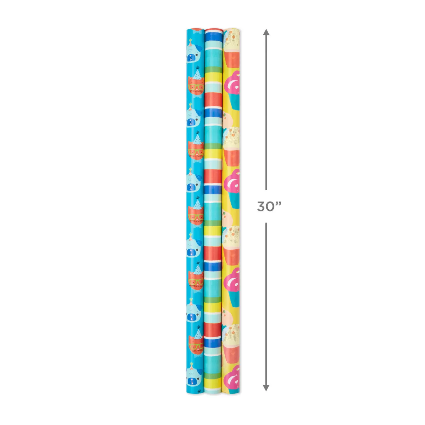 Birthday>Hallmark Colorful Celebration 3-Pack Wrapping Paper, 55 Sq. Ft. Total