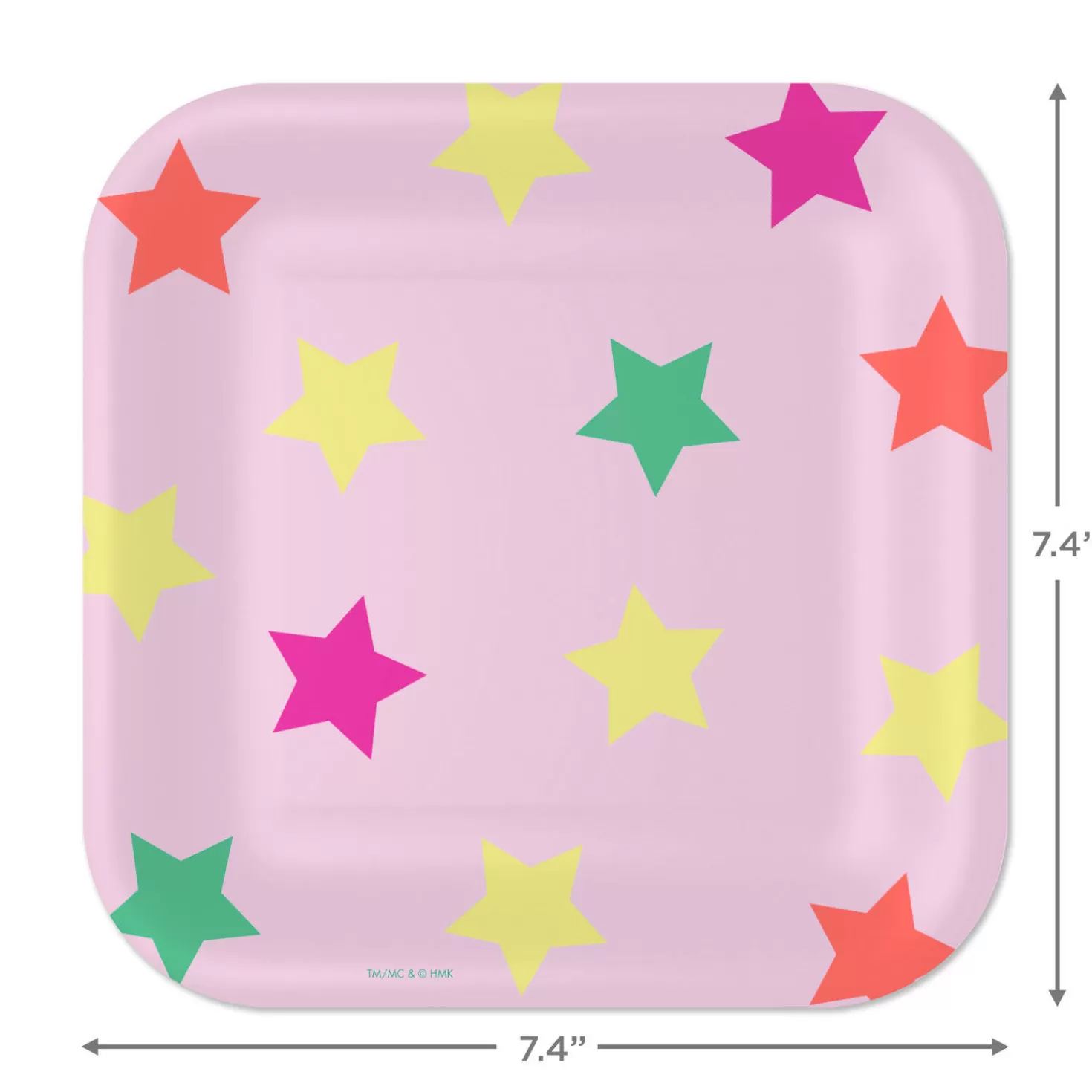 Birthday>Hallmark Colorful Stars On Pink Square Dessert Plates, Set Of 8