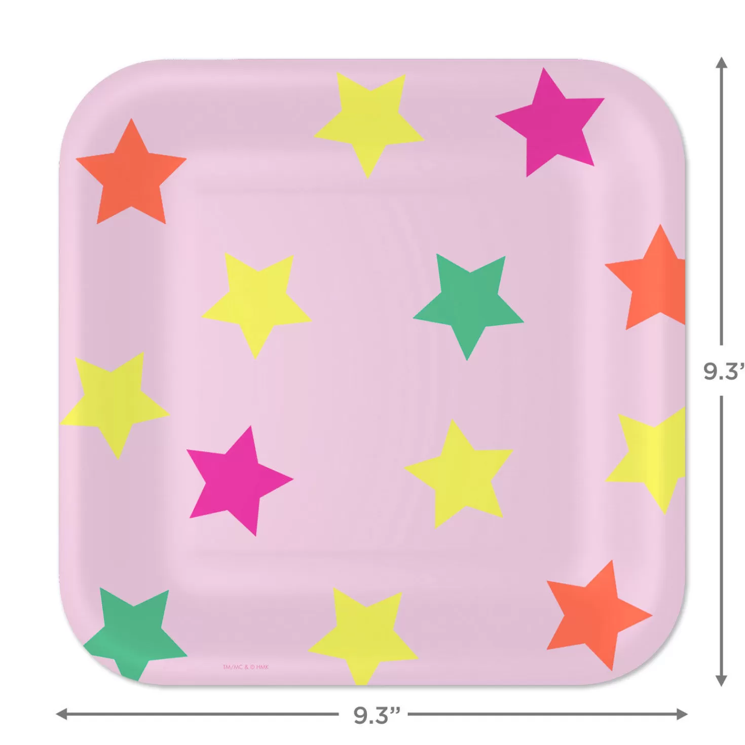 Birthday>Hallmark Colorful Stars On Pink Square Dinner Plates, Set Of 8