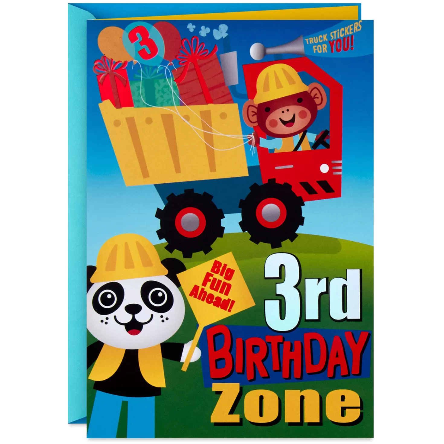 Birthday>Hallmark Construction Site 3Rd Birthday Card With Stickers And Coloring Activity