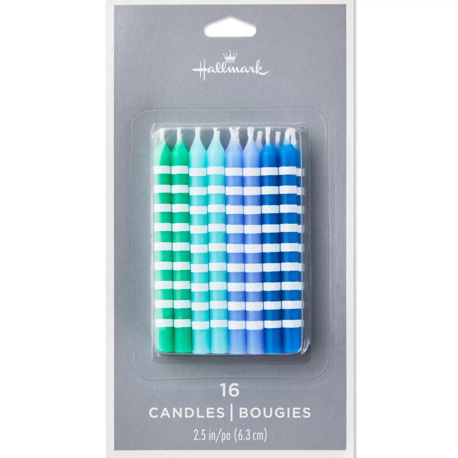 Birthday>Hallmark Cool Hues Striped Birthday Candles, Set Of 16