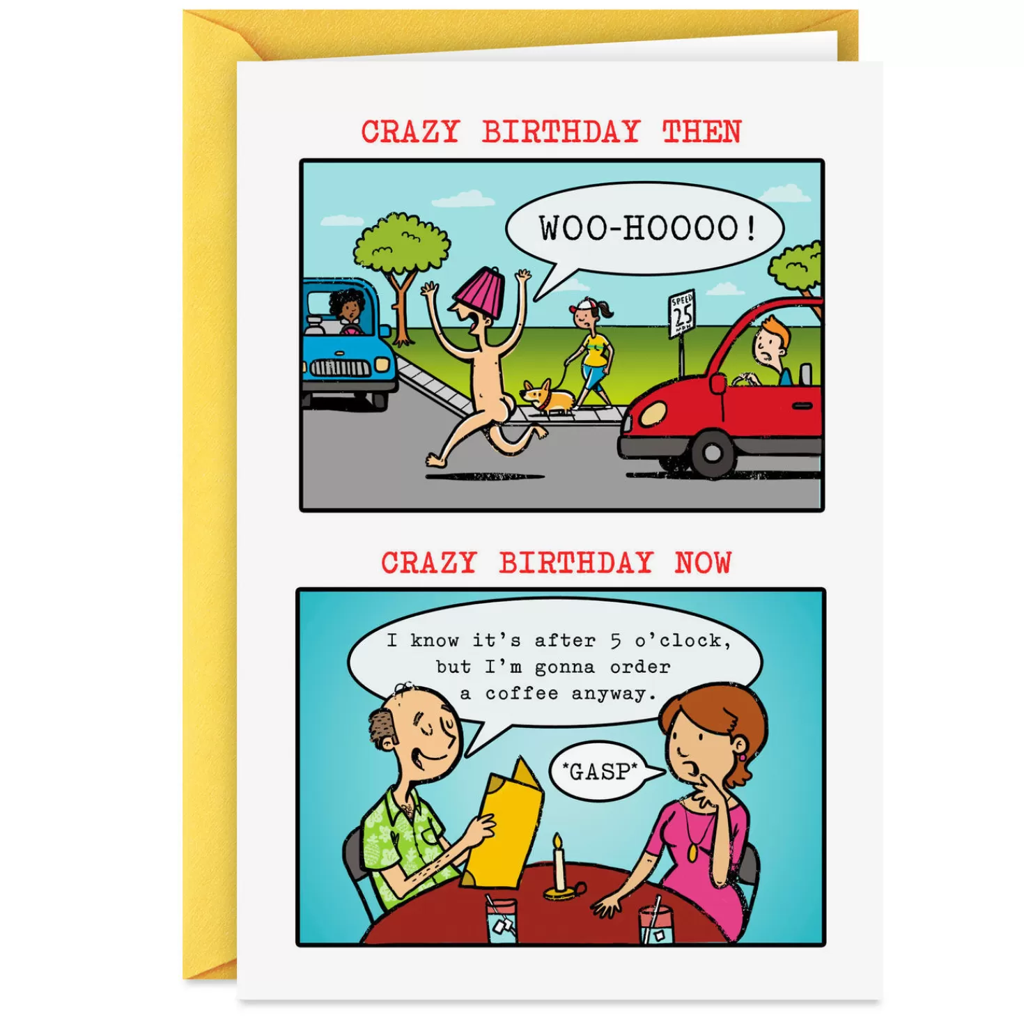 Birthday>Hallmark Crazy Then And Now Funny Birthday Card