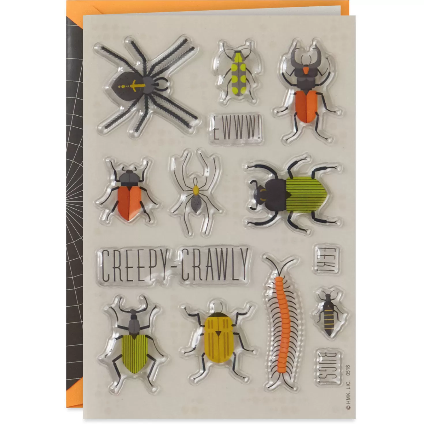 Halloween (10/31)>Hallmark Creepy-Crawly Bugs Halloween Card With Puffy Stickers