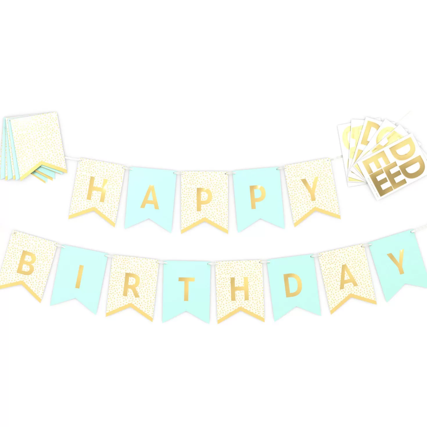 Birthday>Hallmark Customizable Aqua And Gold Dots Party Banner Kit