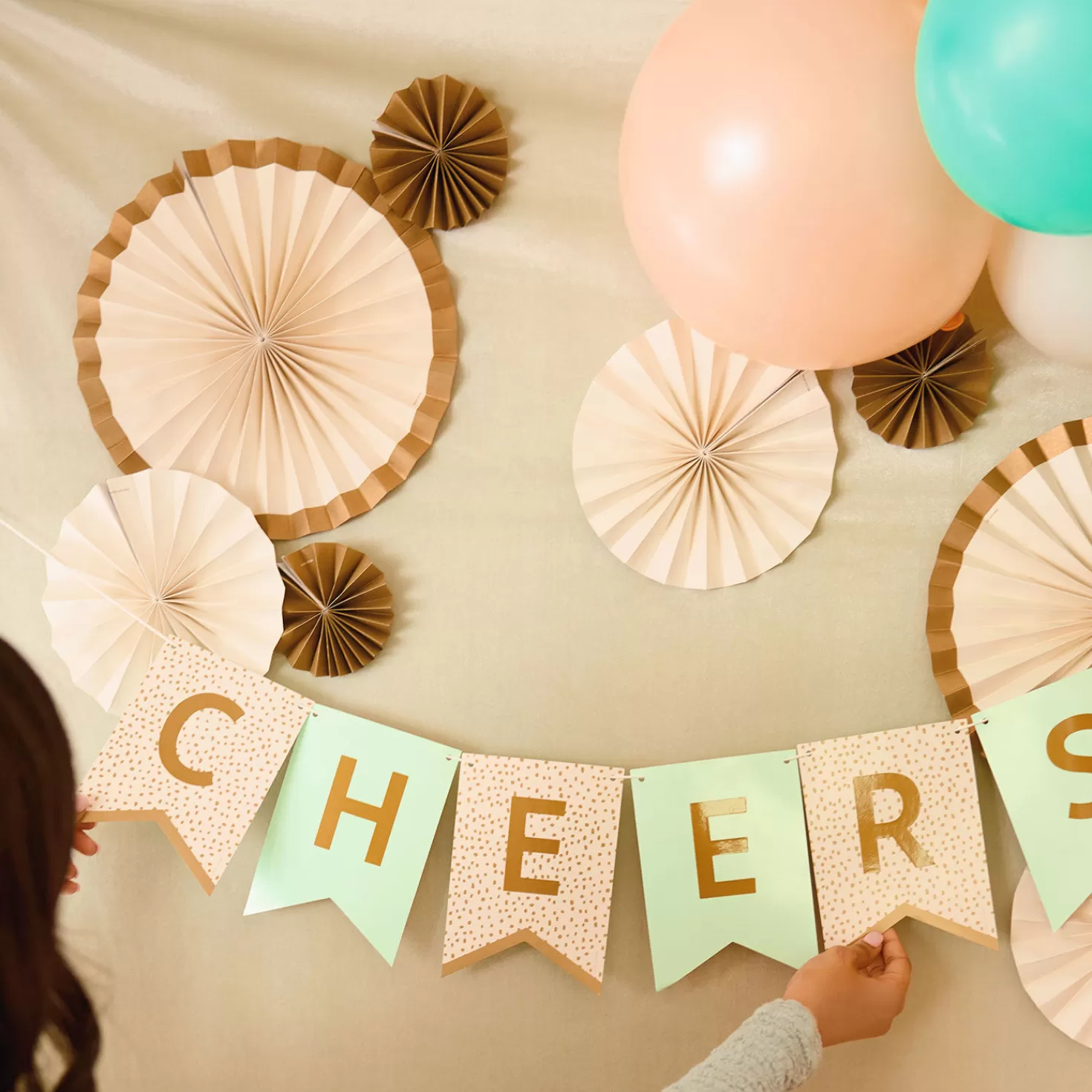 Birthday>Hallmark Customizable Aqua And Gold Dots Party Banner Kit