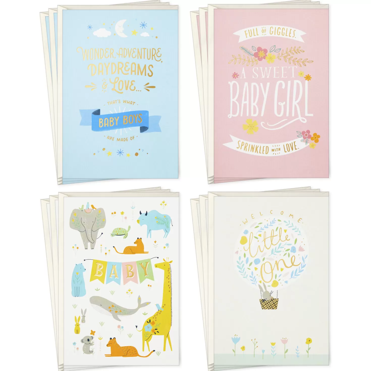 Baby>Hallmark Cute And Cuddly Assorted New Baby Cards, Pack Of 12
