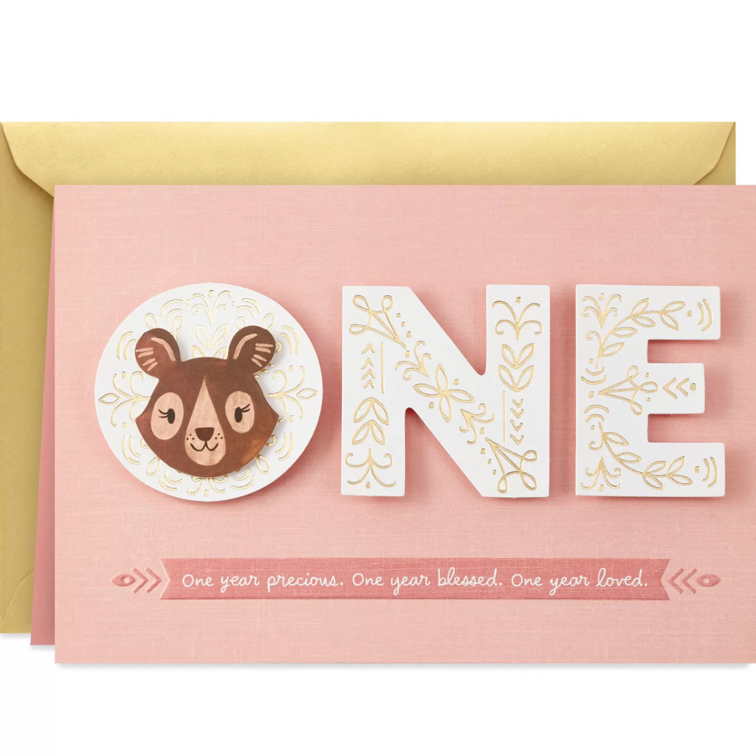 Birthday>Hallmark Cute Bear Blessed And Loved First Birthday Card