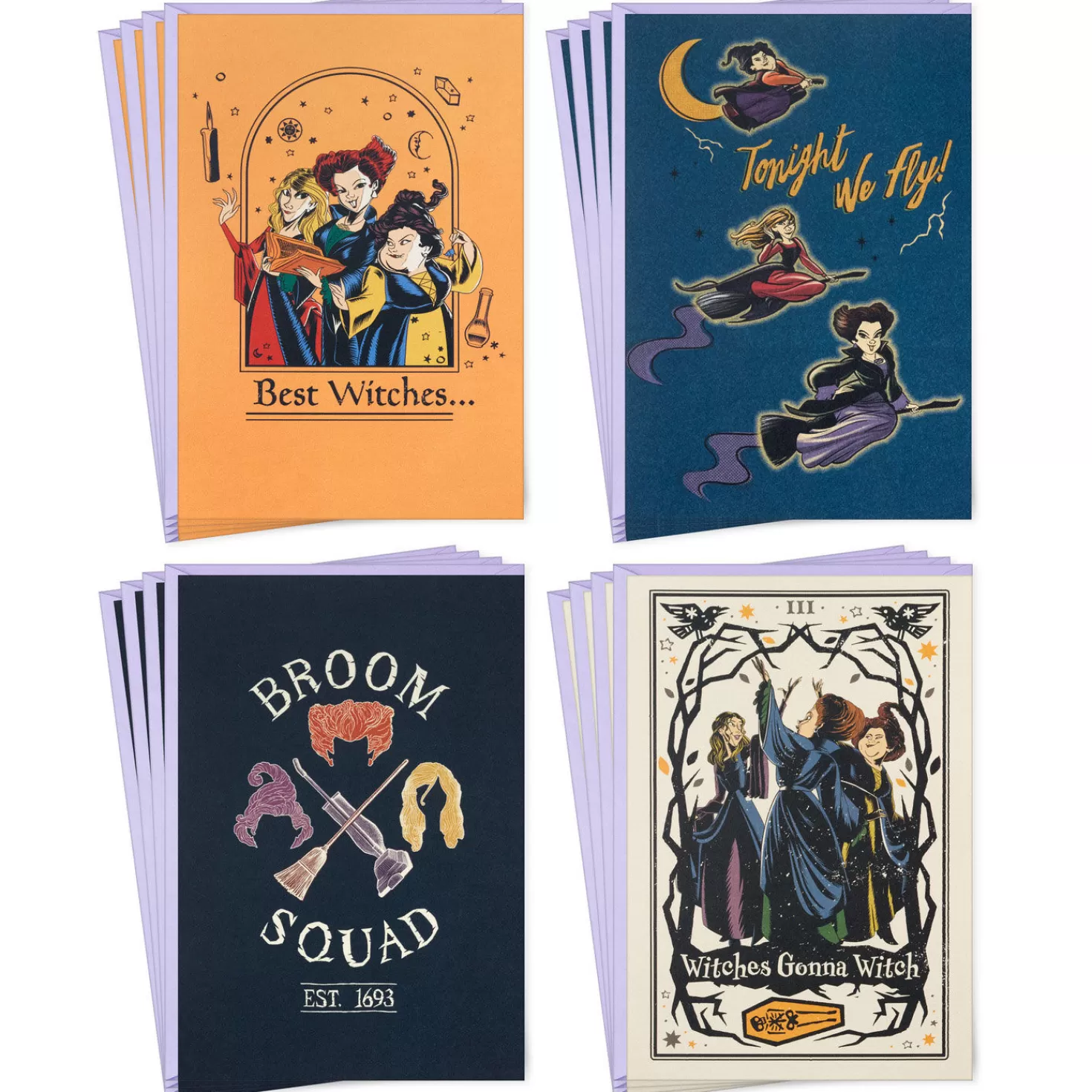 Halloween (10/31)>Hallmark Disney Hocus Pocus Sanderson Sisters Boxed Halloween Cards Assortment, Pack Of 16