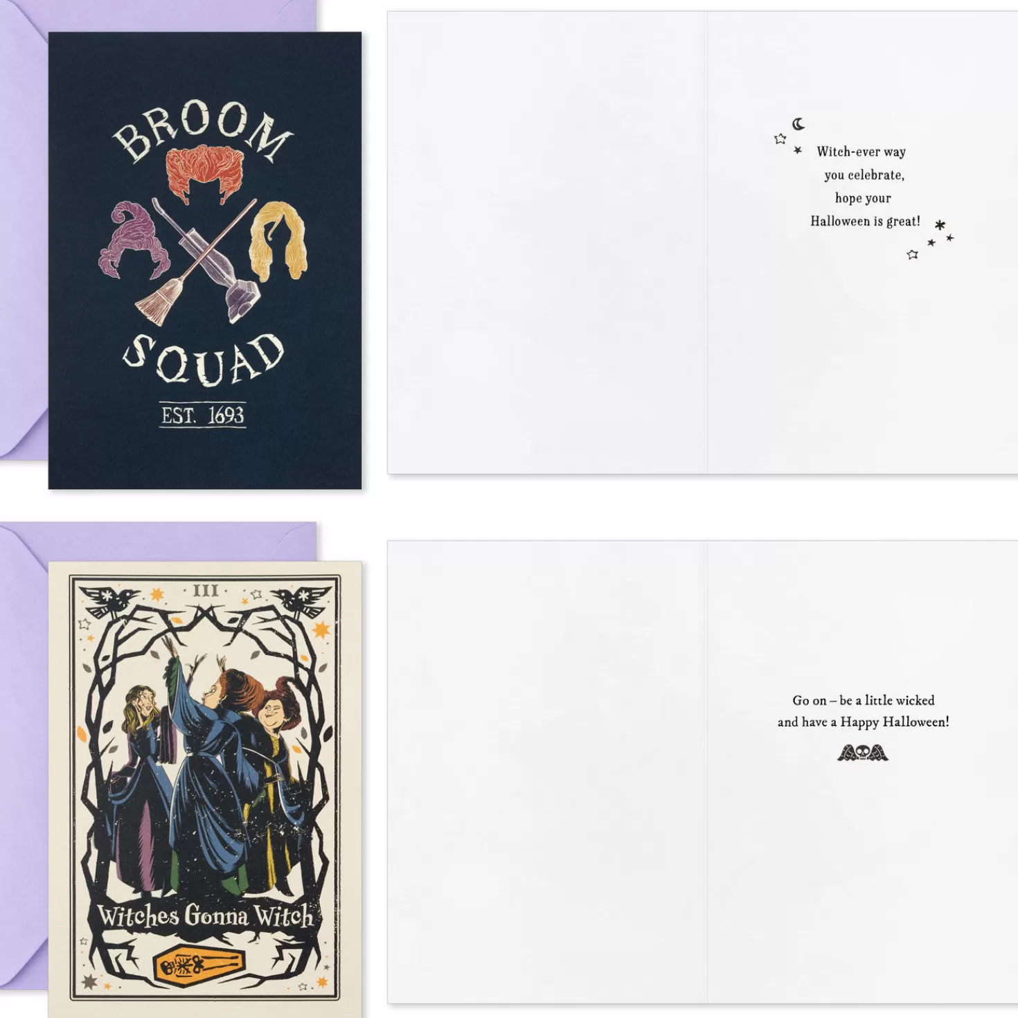 Halloween (10/31)>Hallmark Disney Hocus Pocus Sanderson Sisters Boxed Halloween Cards Assortment, Pack Of 16