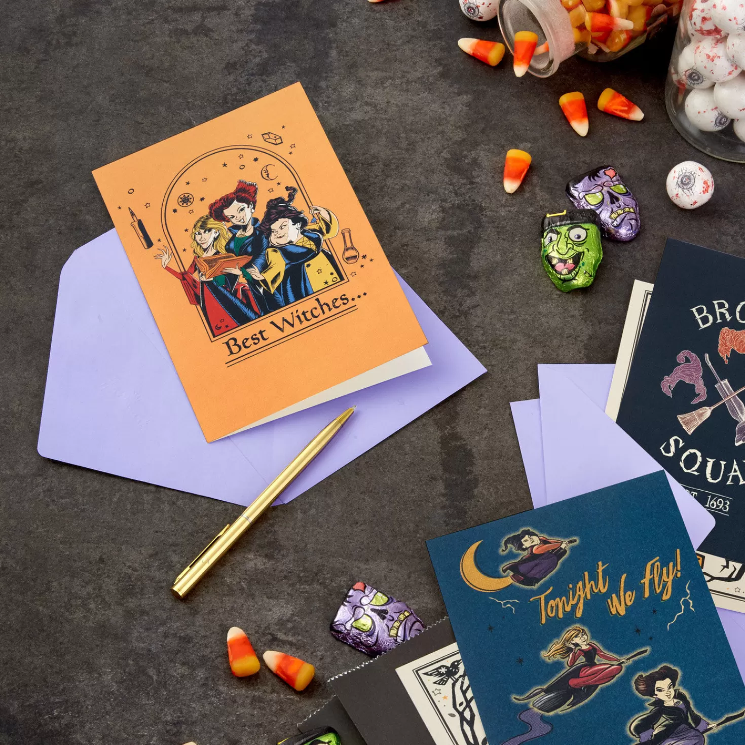 Halloween (10/31)>Hallmark Disney Hocus Pocus Sanderson Sisters Boxed Halloween Cards Assortment, Pack Of 16