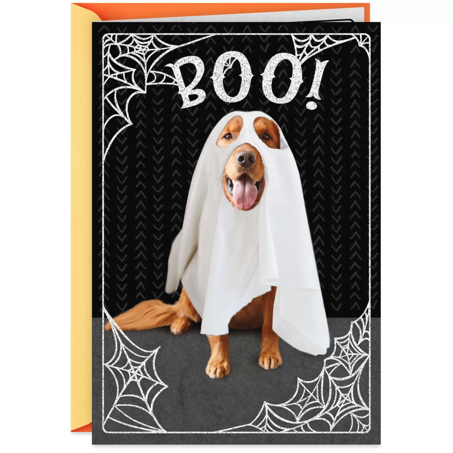 Halloween (10/31)>Hallmark Dog In A Ghost Costume Halloween Card