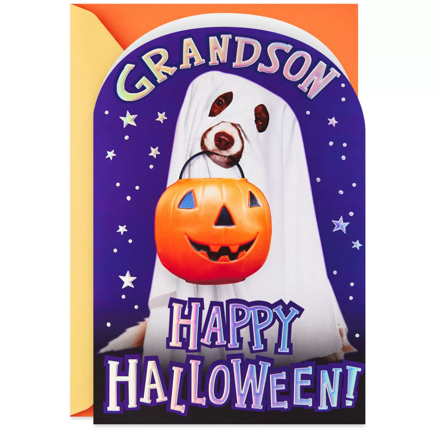 Halloween (10/31)>Hallmark Dog In Ghost Costume Halloween Card For Grandson