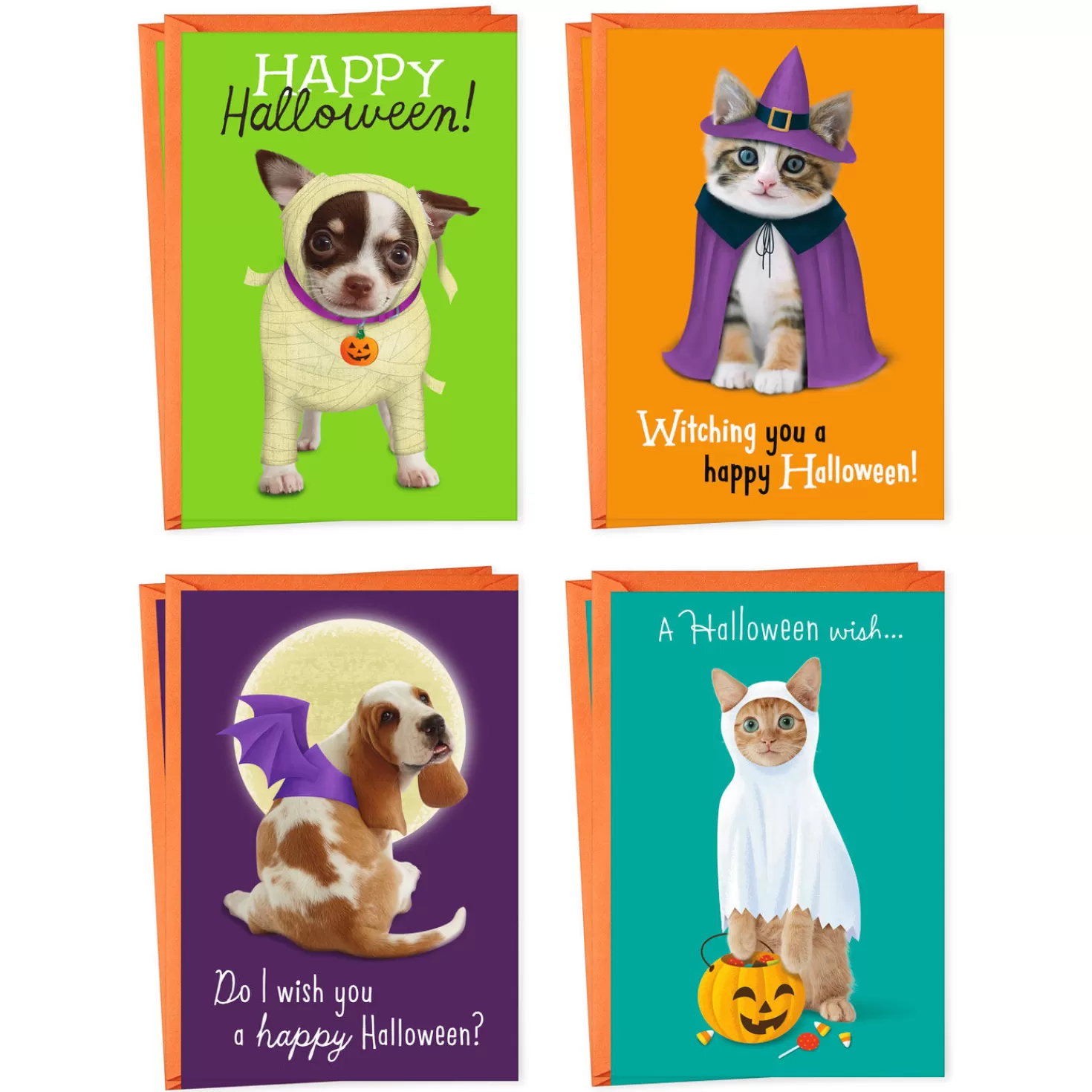 Halloween (10/31)>Hallmark Dogs And Cats In Costume Assorted Halloween Cards, Pack Of 8