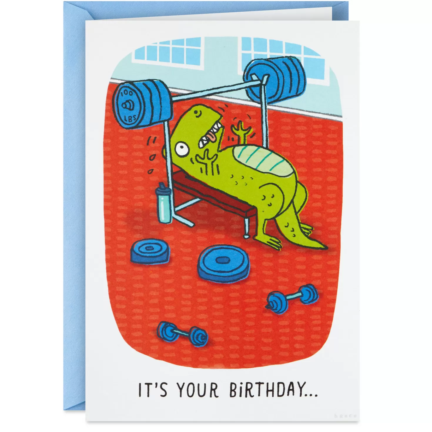 Birthday>Hallmark Don'T Lift A Finger Dinosaur At Gym Funny Birthday Card