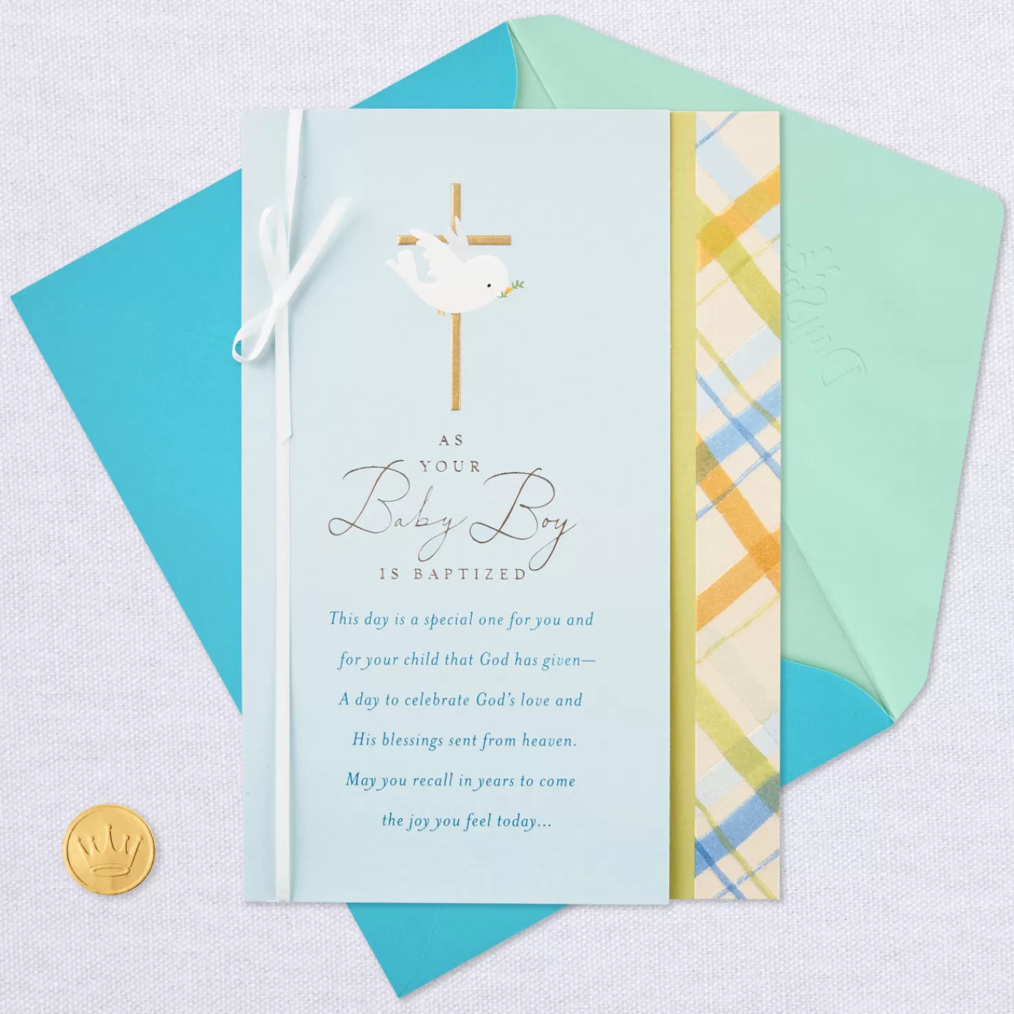 New Dove With Gold Cross Religious Baptism Card For Boy Baptism And Christening