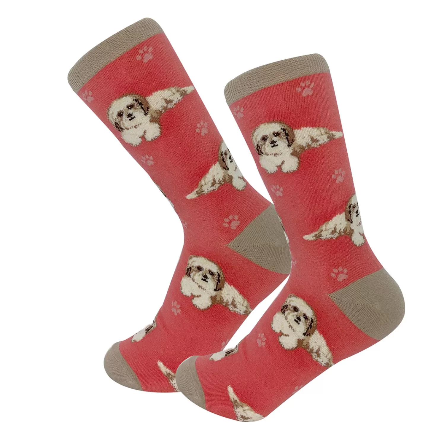 Fashion E&S Pets Tan And White Shih Tzu Novelty Crew Socks Congratulations