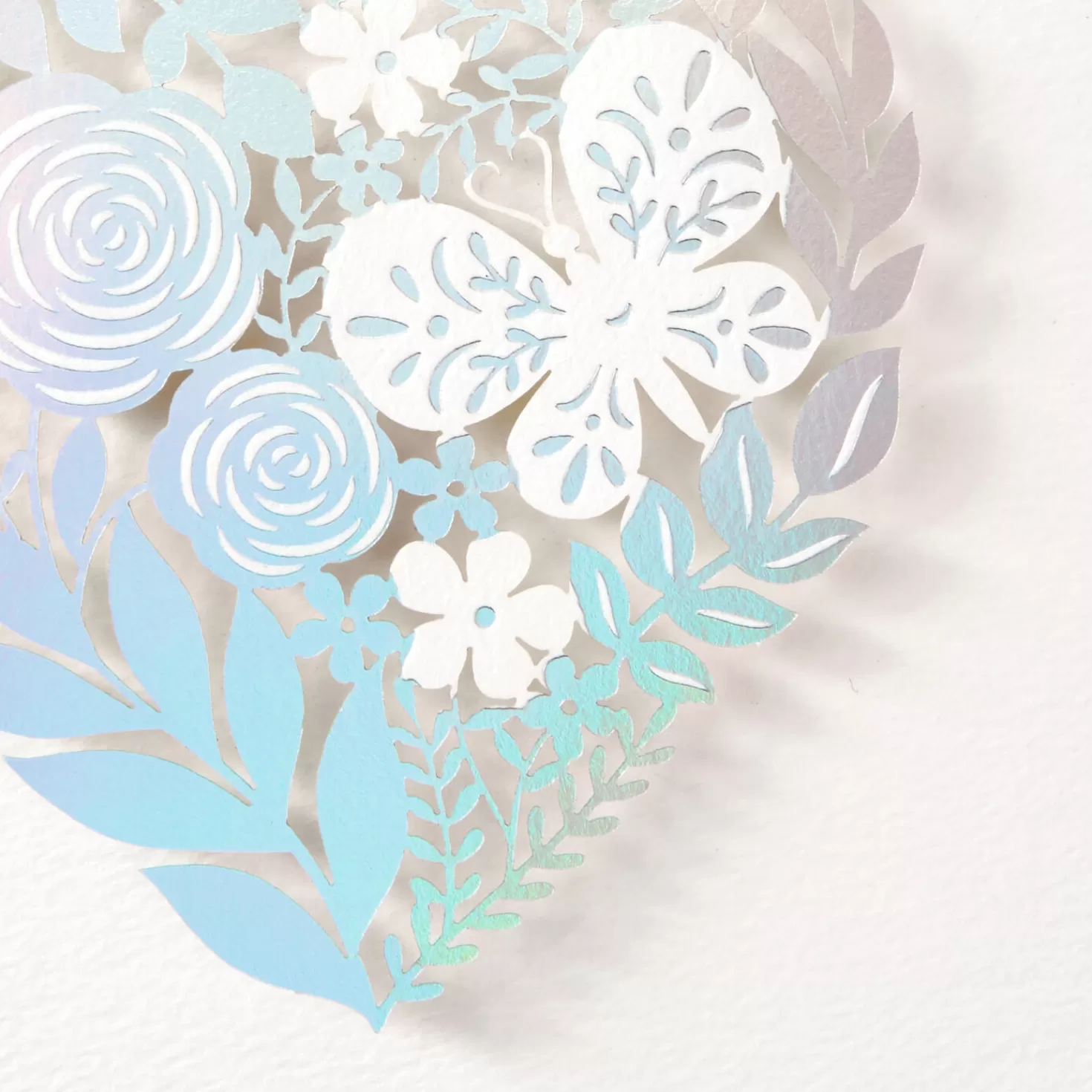 Online Floral Laser Foil Heart Blank Note Cards, Box Of 8 Wedding