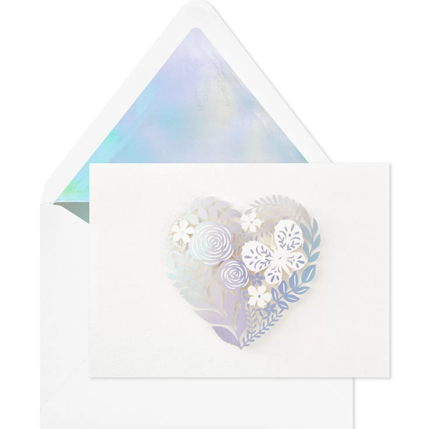 Online Floral Laser Foil Heart Blank Note Cards, Box Of 8 Wedding