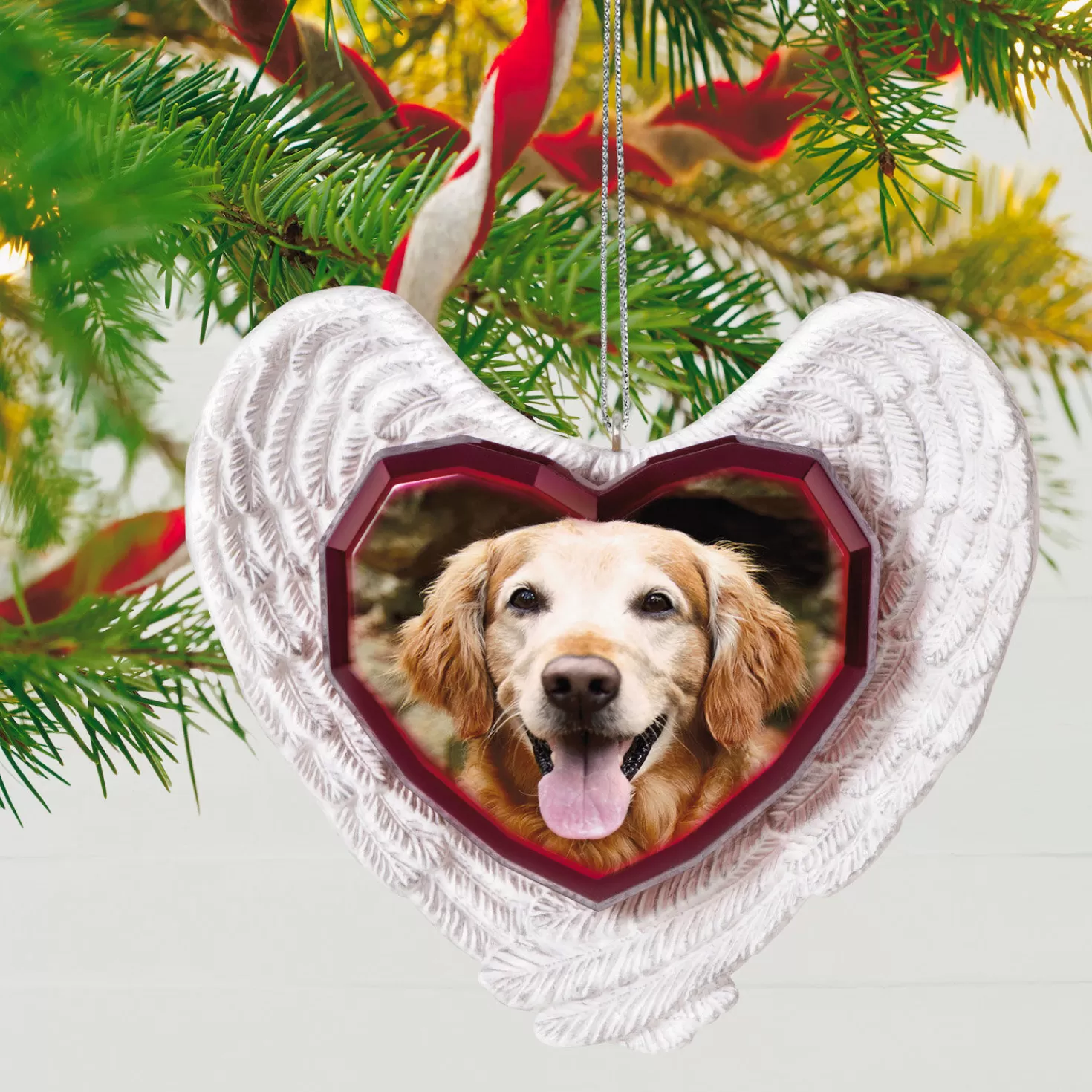 Best Sale Forever Loved Memorial Heart And Angel Wings Photo Personalized Ornament Sympathy
