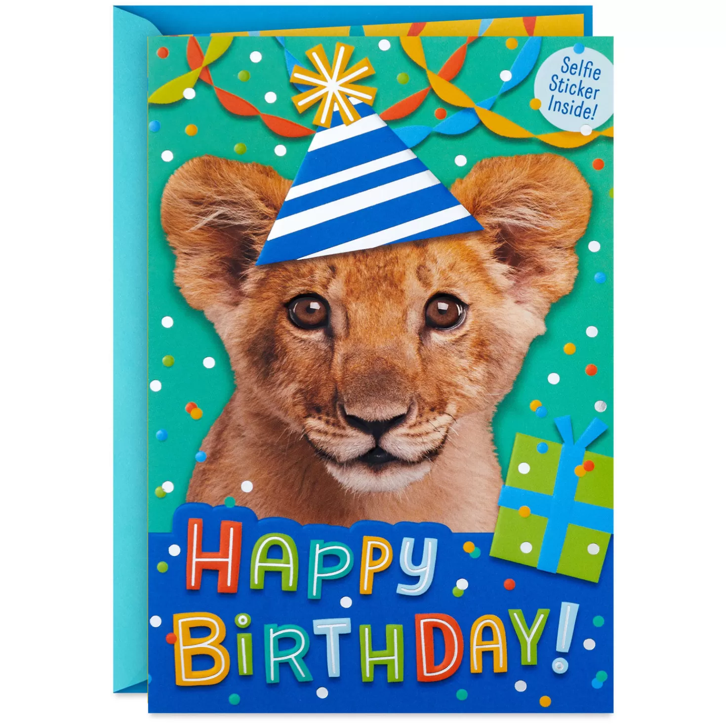 Birthday>Hallmark Fun Little Guy Lion Birthday Card With Sticker