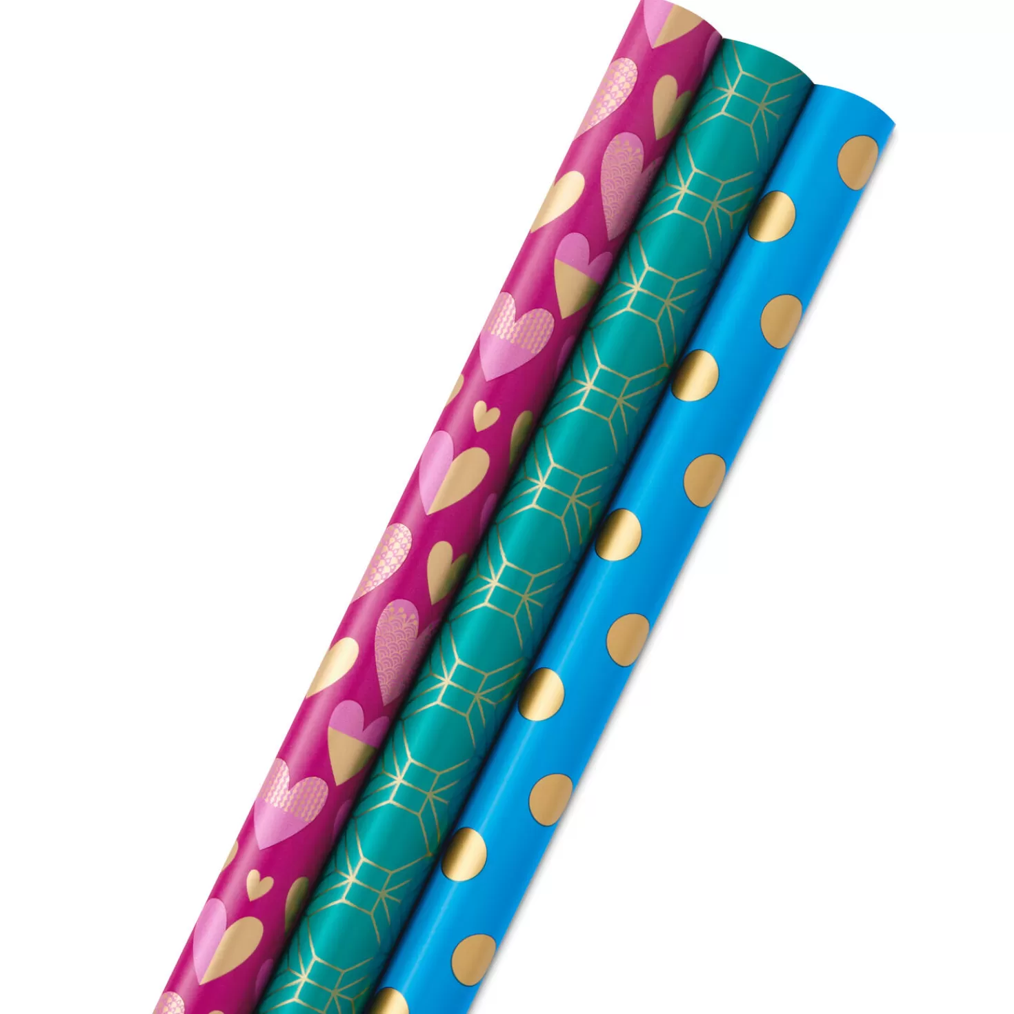Birthday>Hallmark Gold And Jewel Tones 3-Pack Wrapping Paper, 105 Sq. Ft. Total