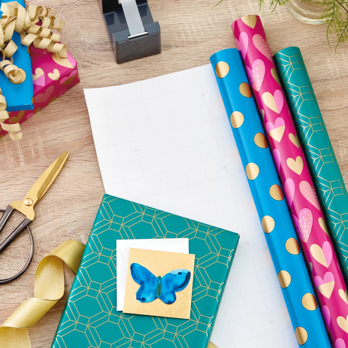 Birthday>Hallmark Gold And Jewel Tones 3-Pack Wrapping Paper, 105 Sq. Ft. Total