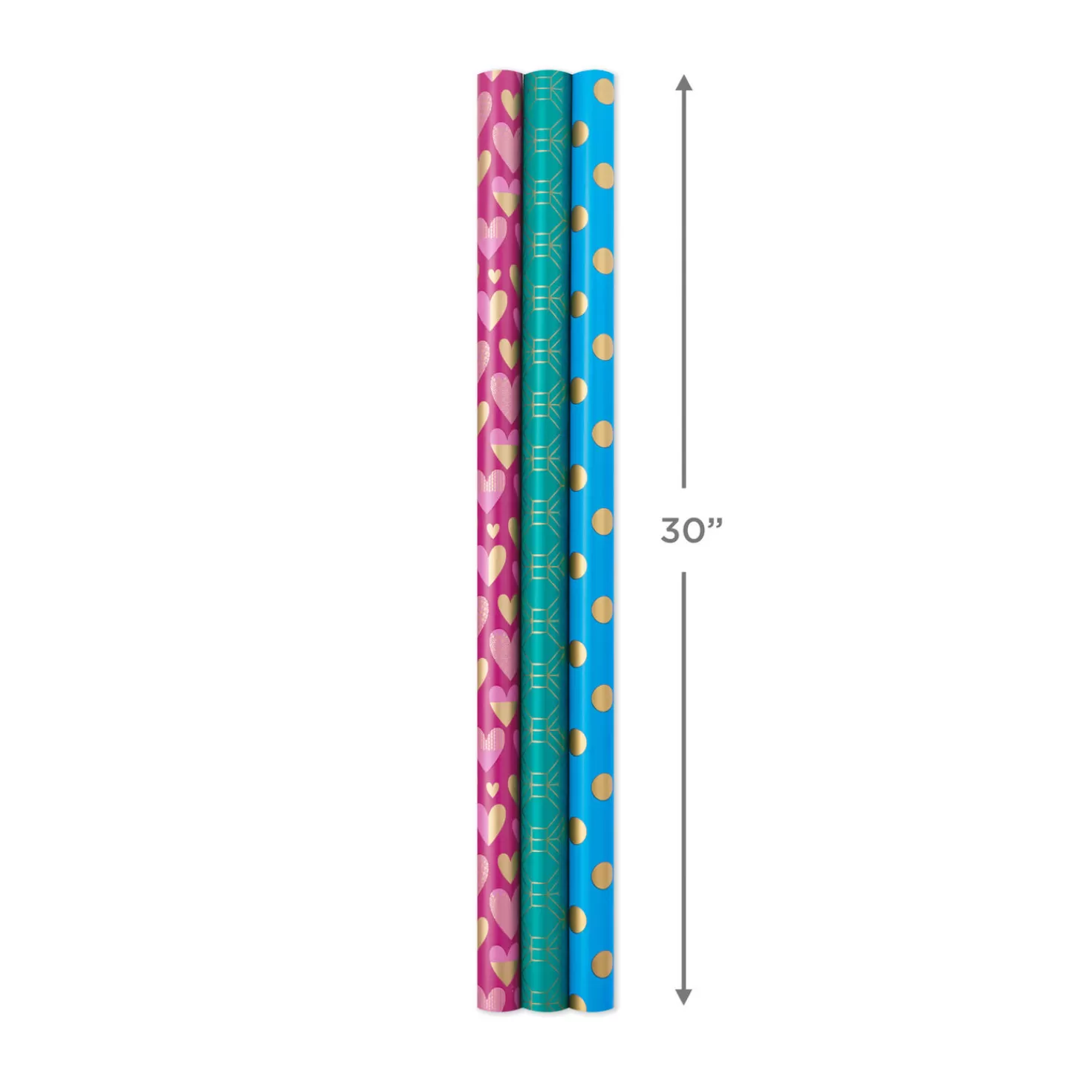 Birthday>Hallmark Gold And Jewel Tones 3-Pack Wrapping Paper, 105 Sq. Ft. Total