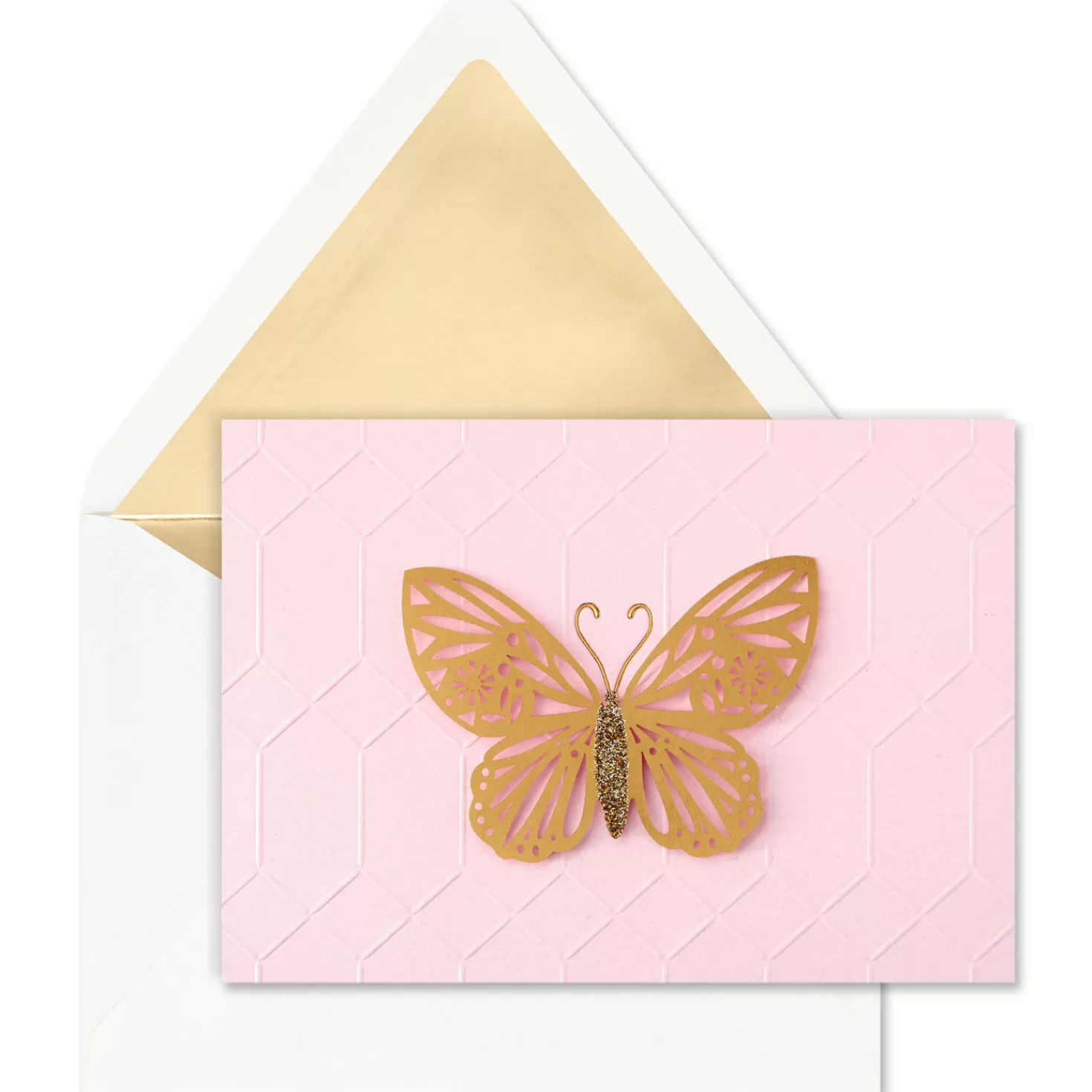 Best Sale Gold Butterfly On Pink Blank Note Cards, Box Of 8 Thank You