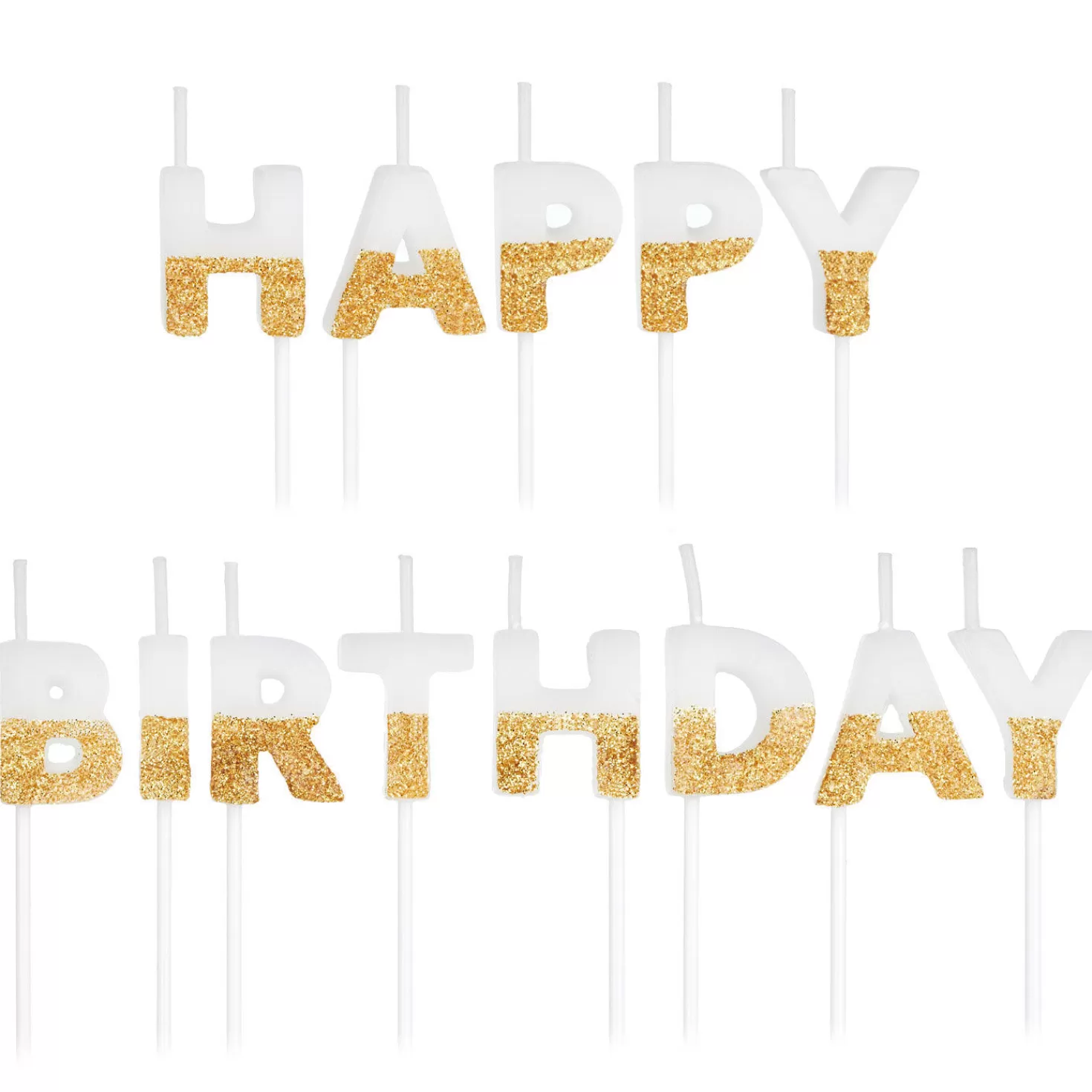 Birthday>Hallmark Gold Glitter Dipped " Happy Birthday" Candles